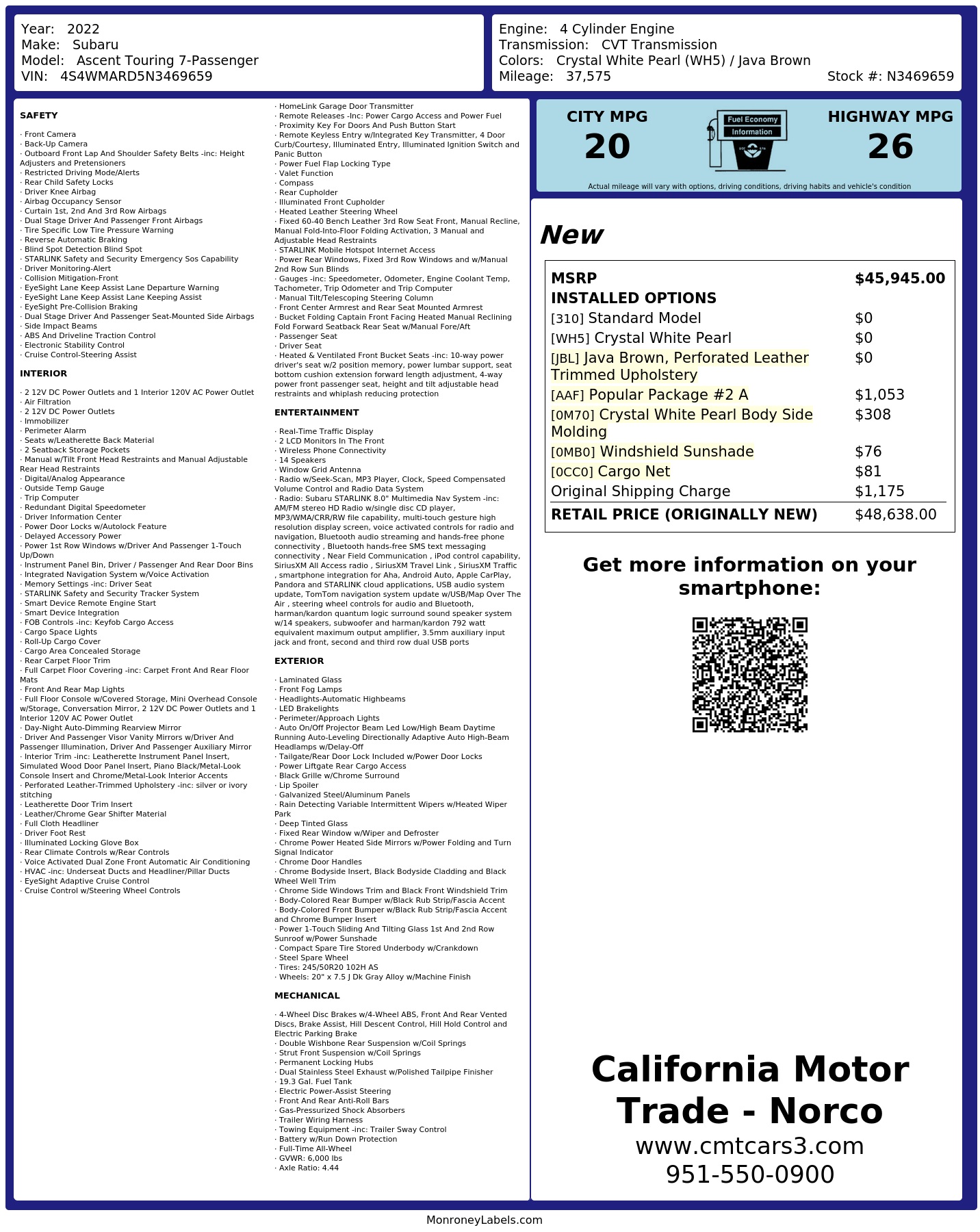Monroney Label