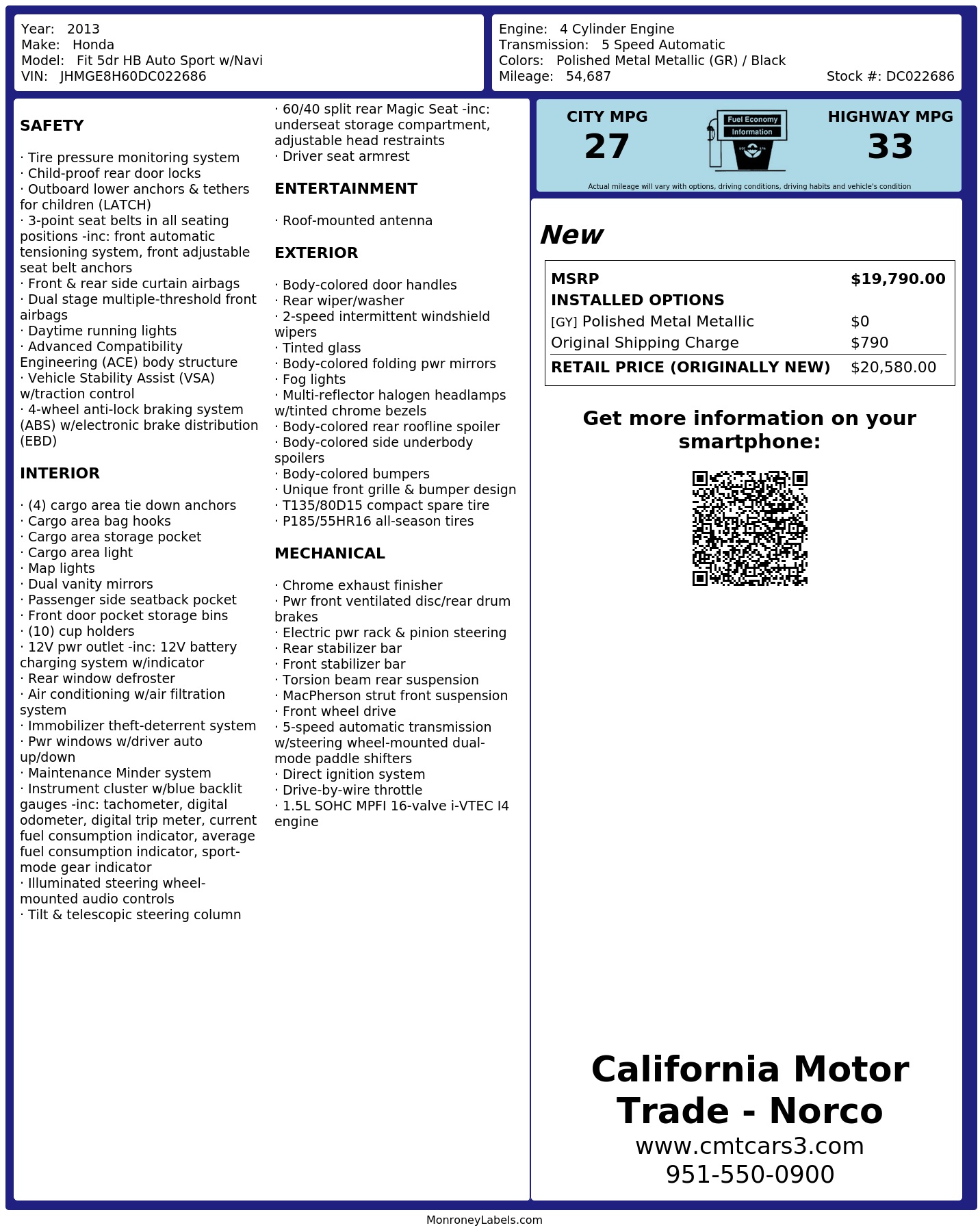Monroney Label