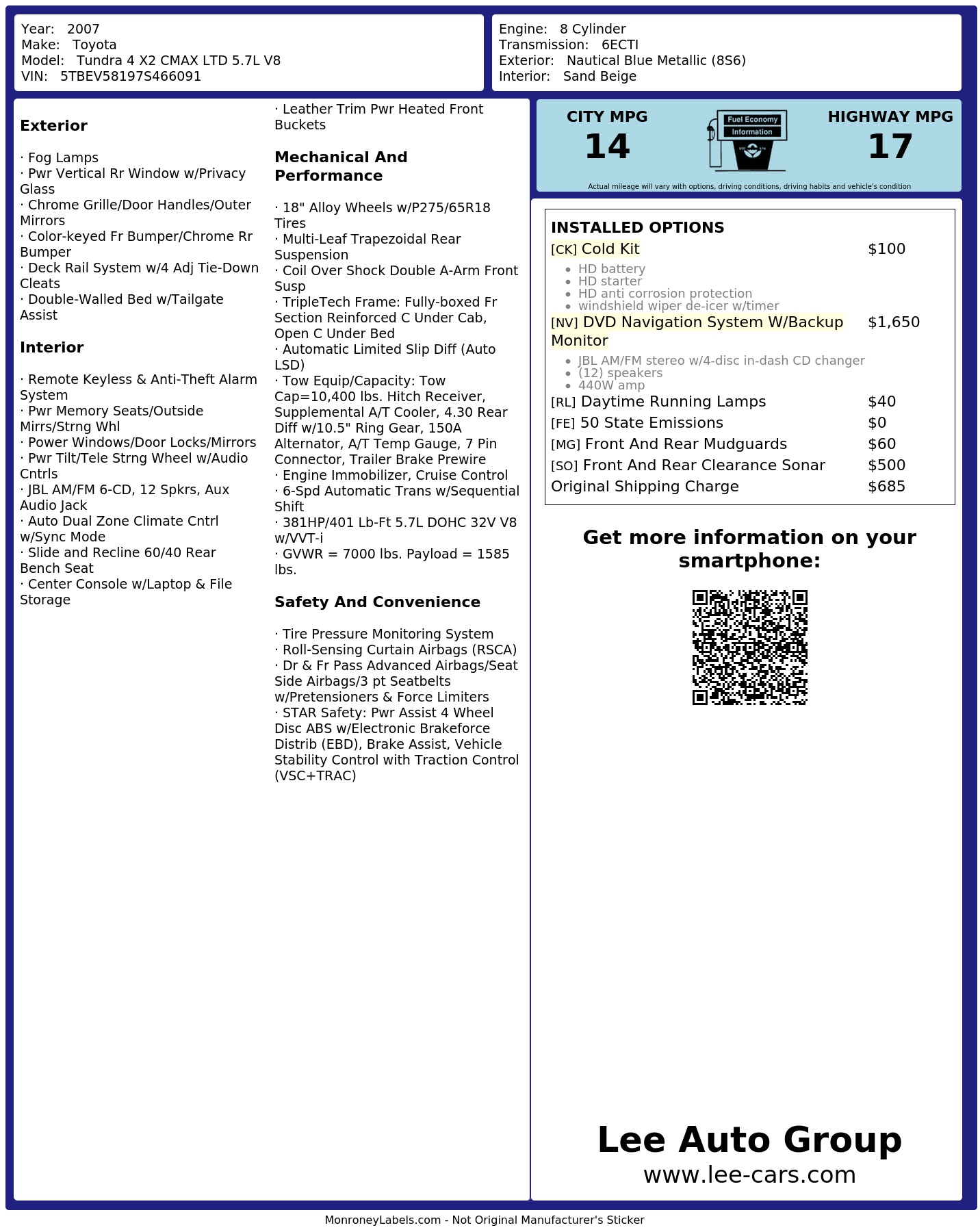 Monroney Label