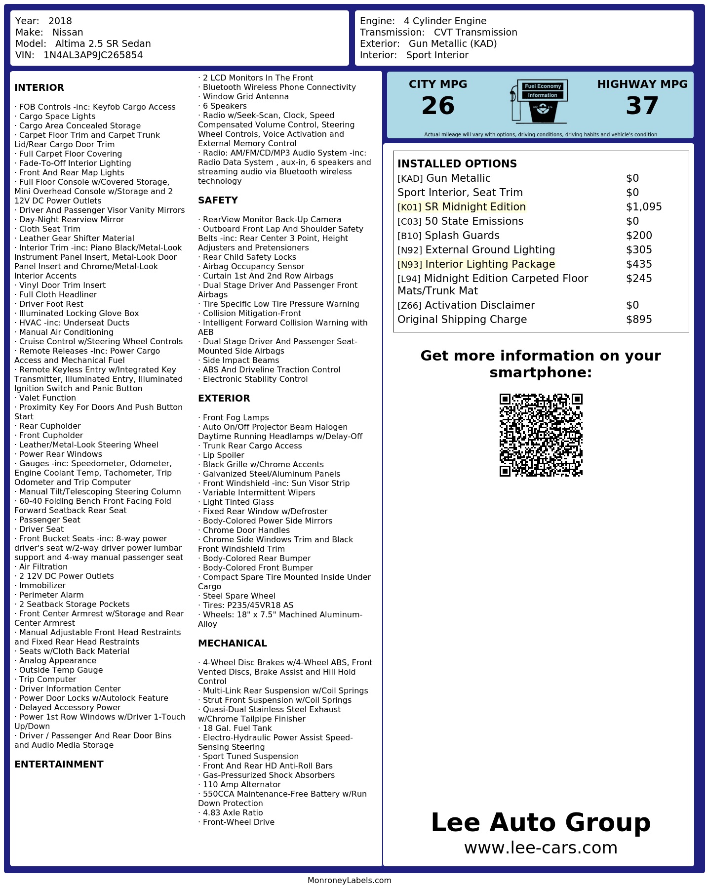 Monroney Label