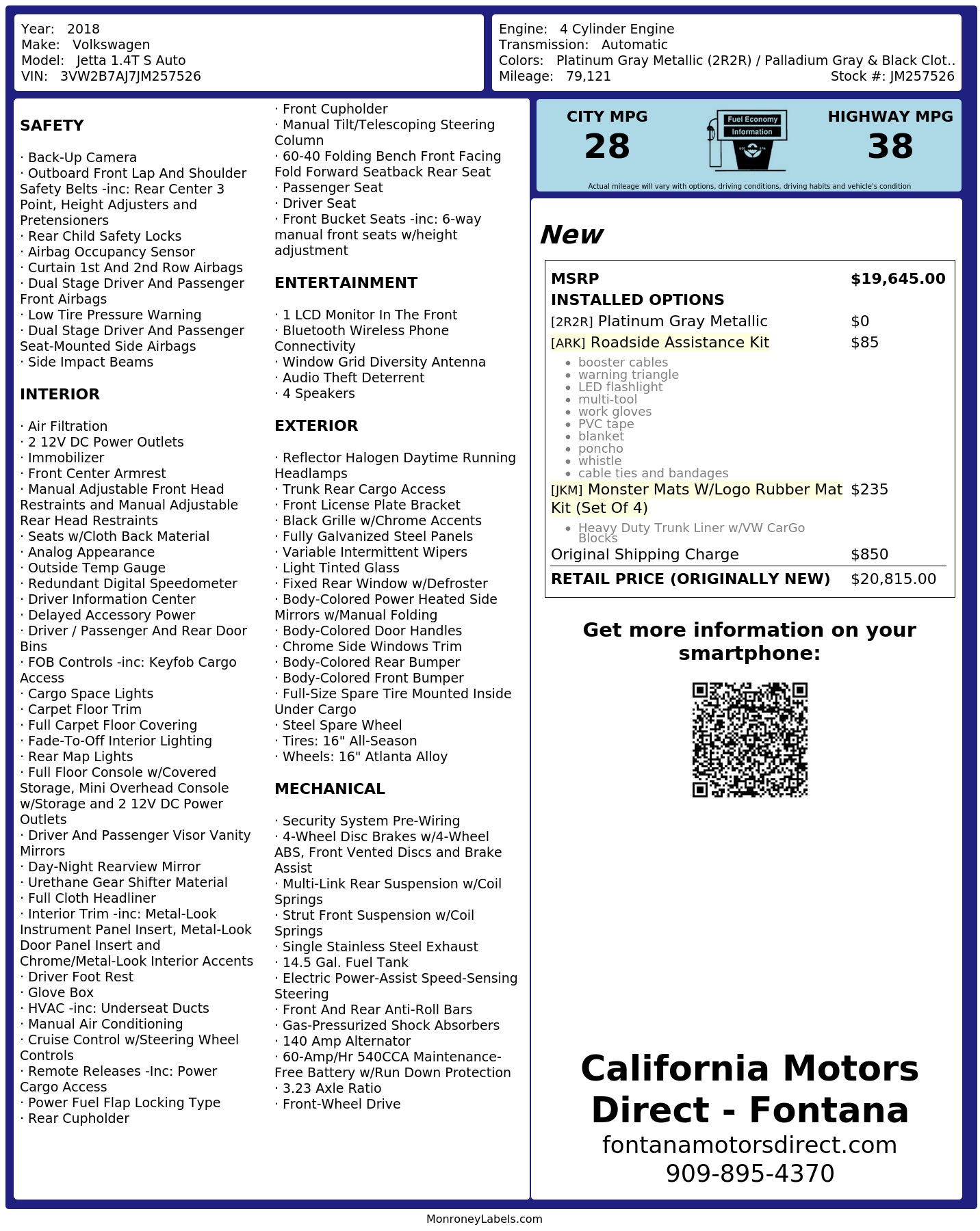 Monroney Label