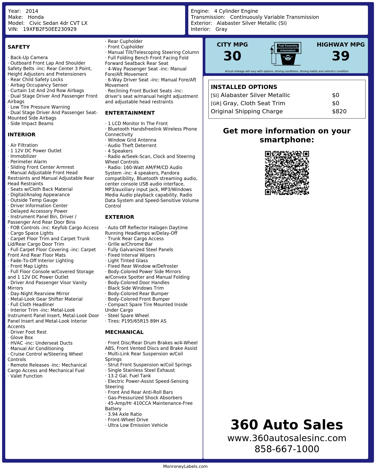 Monroney Label