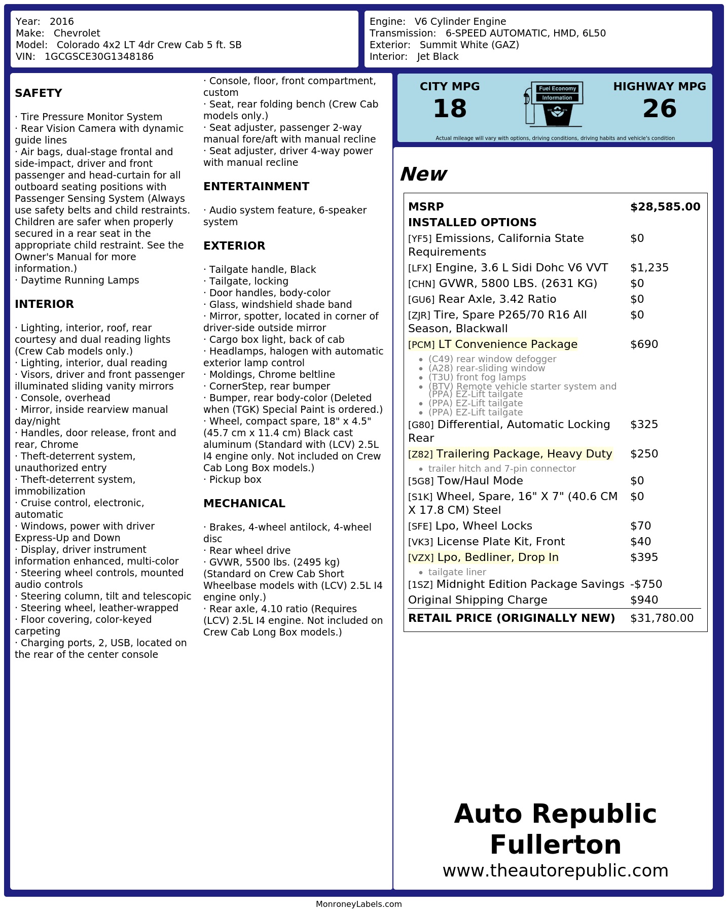 Monroney Label