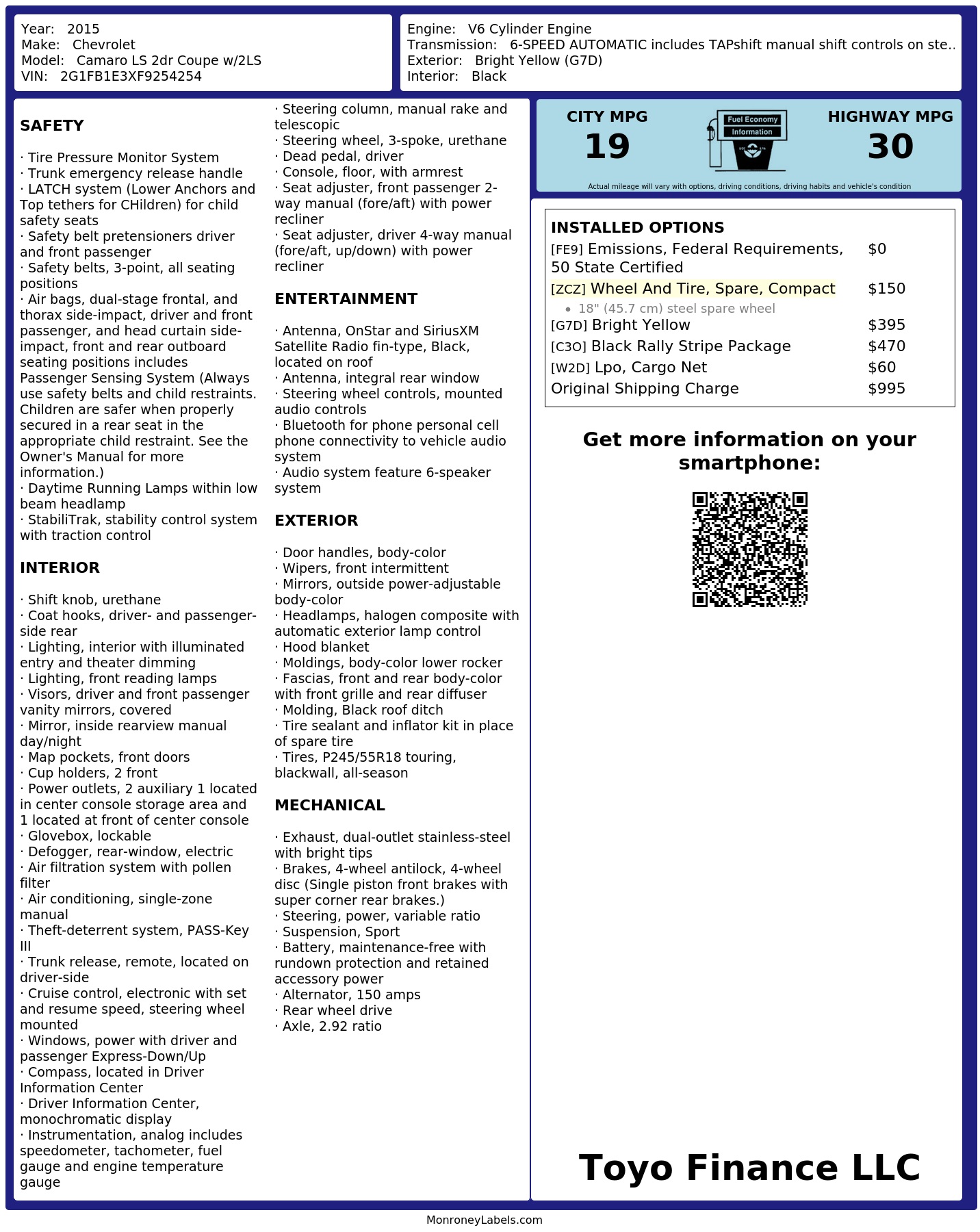Monroney Label