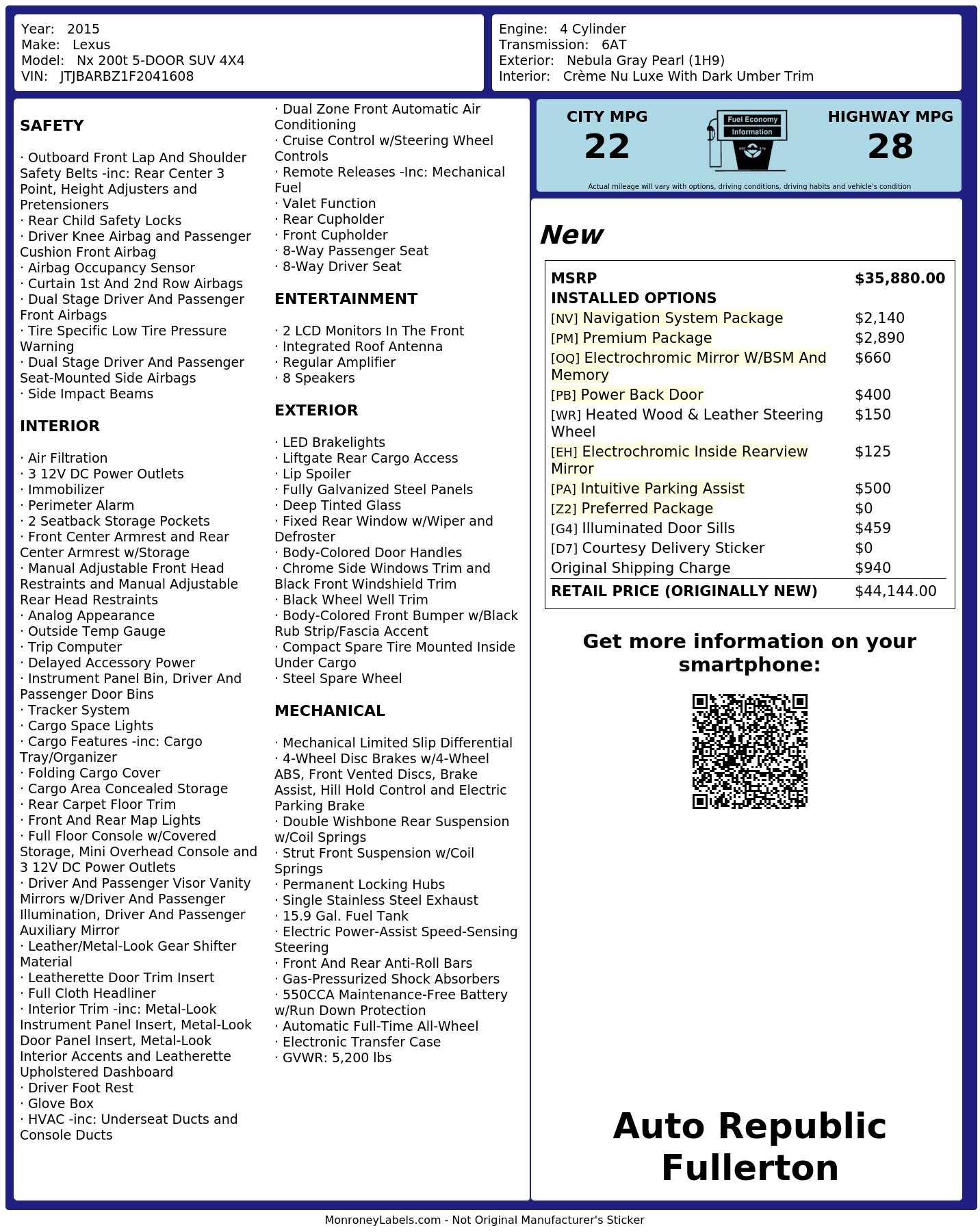 Monroney Label