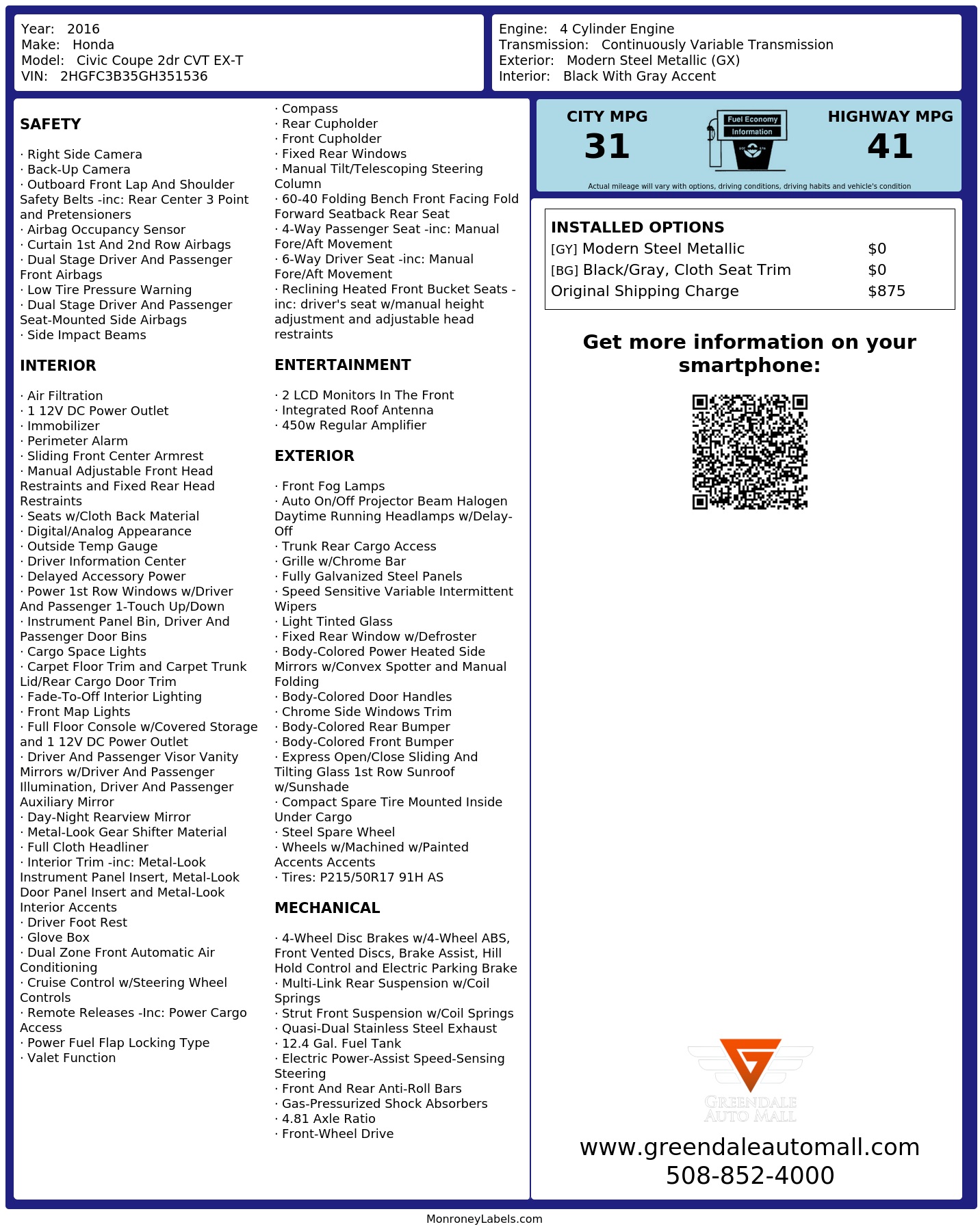 Monroney Label