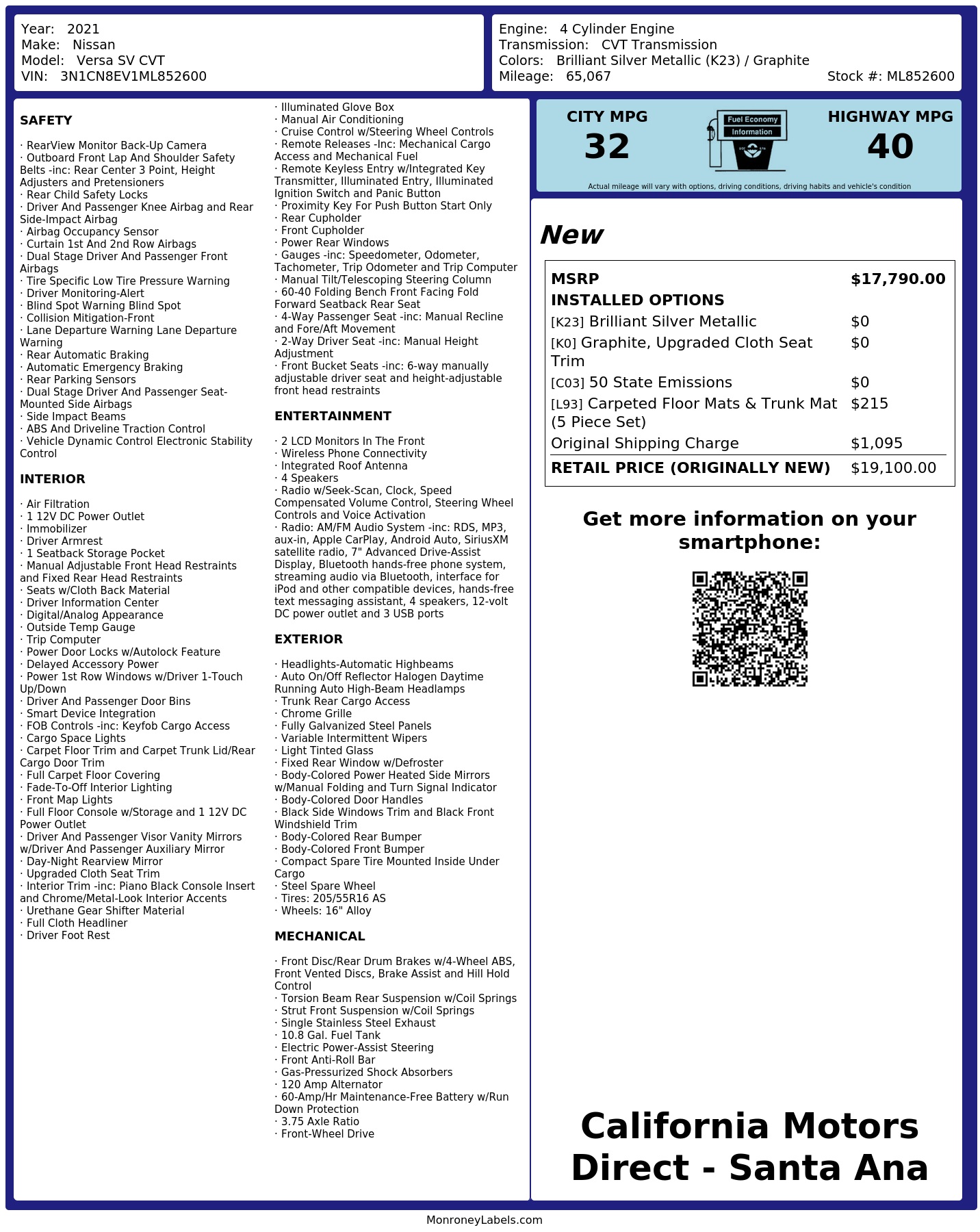 Monroney Label