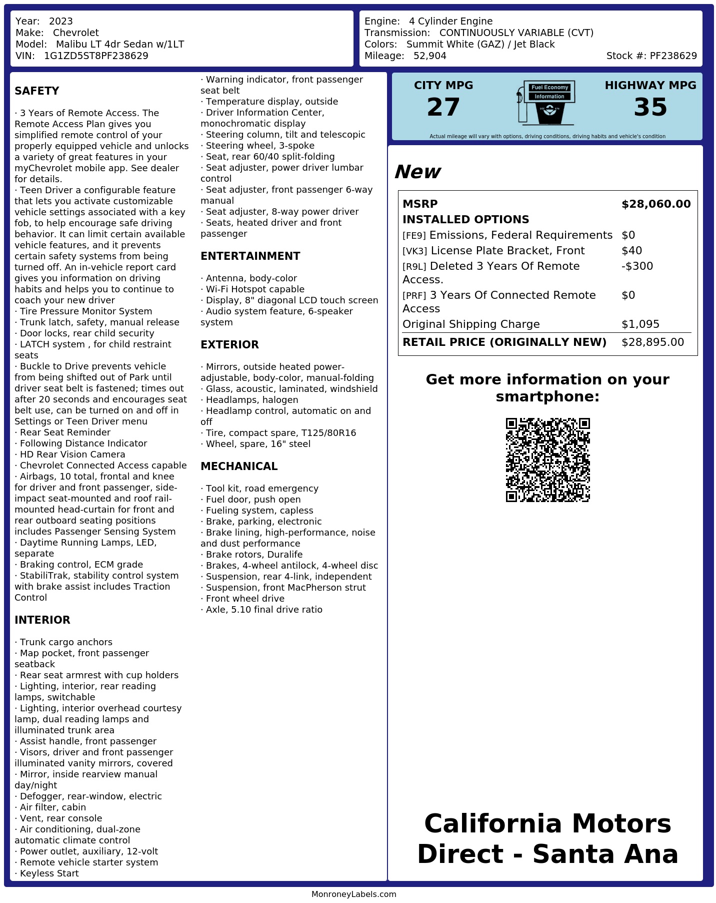 Monroney Label