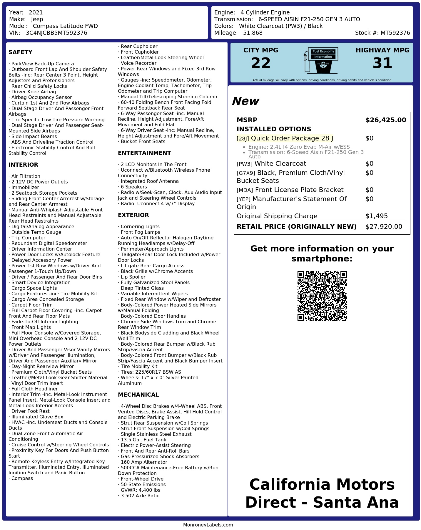 Monroney Label