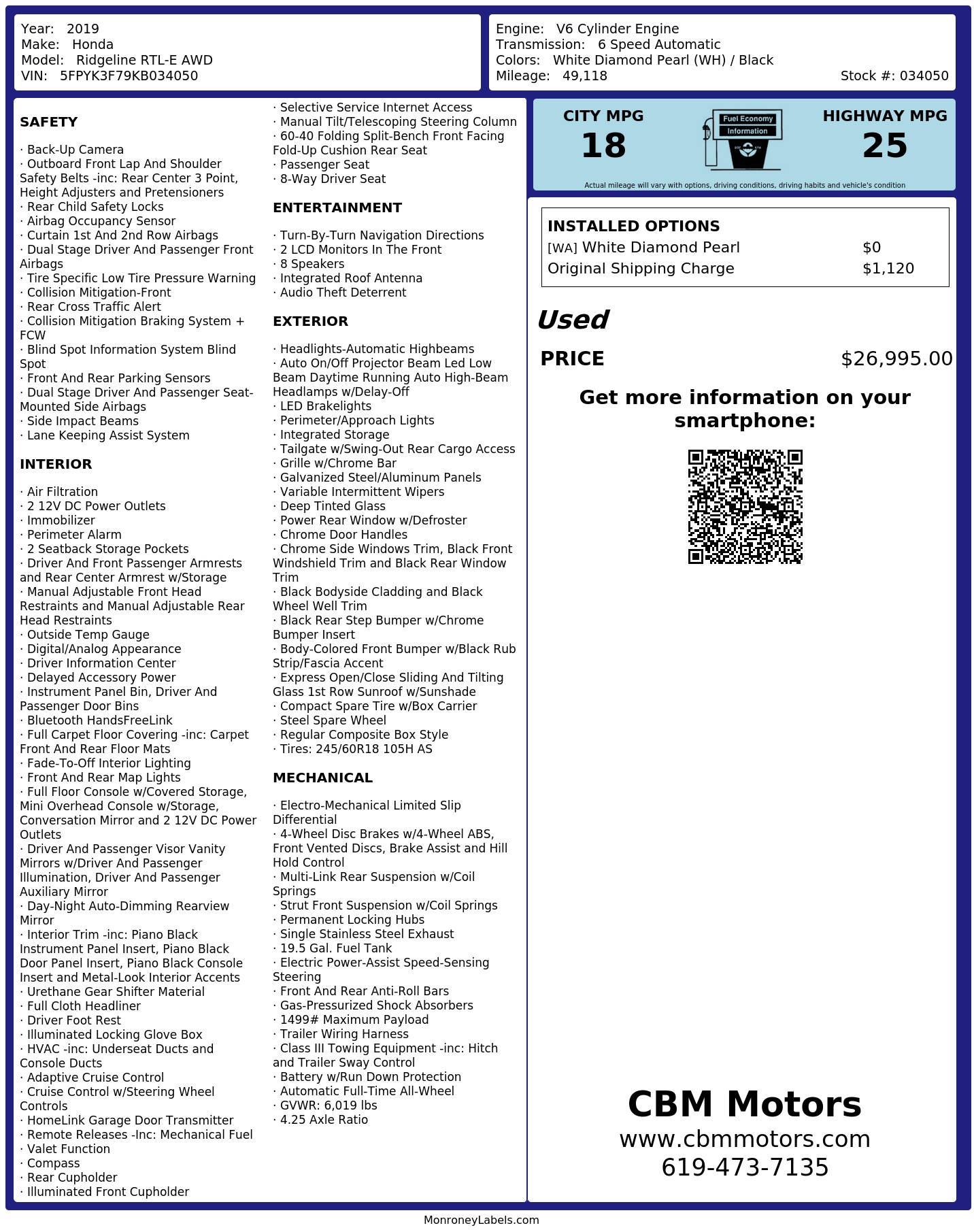 Monroney Label