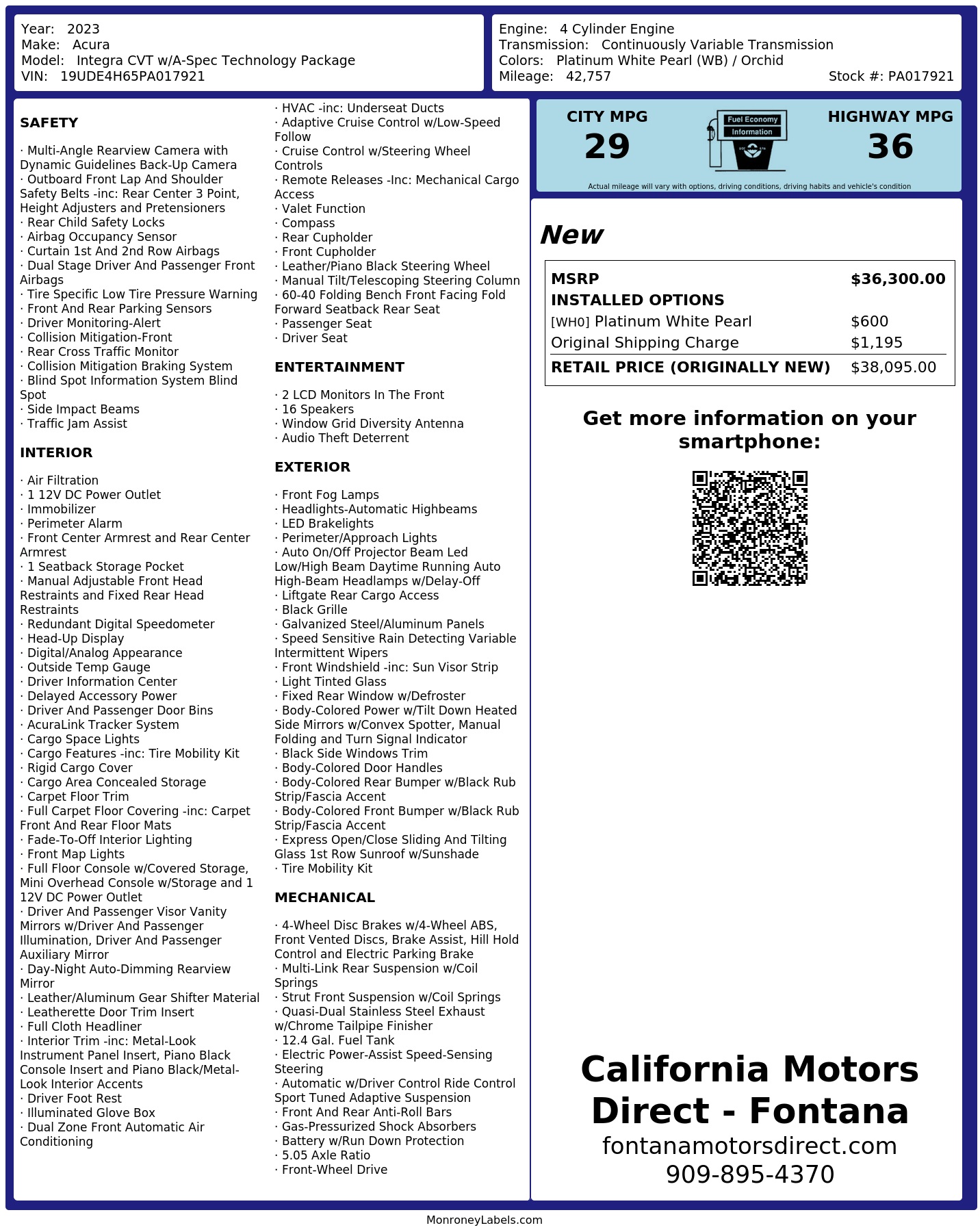 Monroney Label