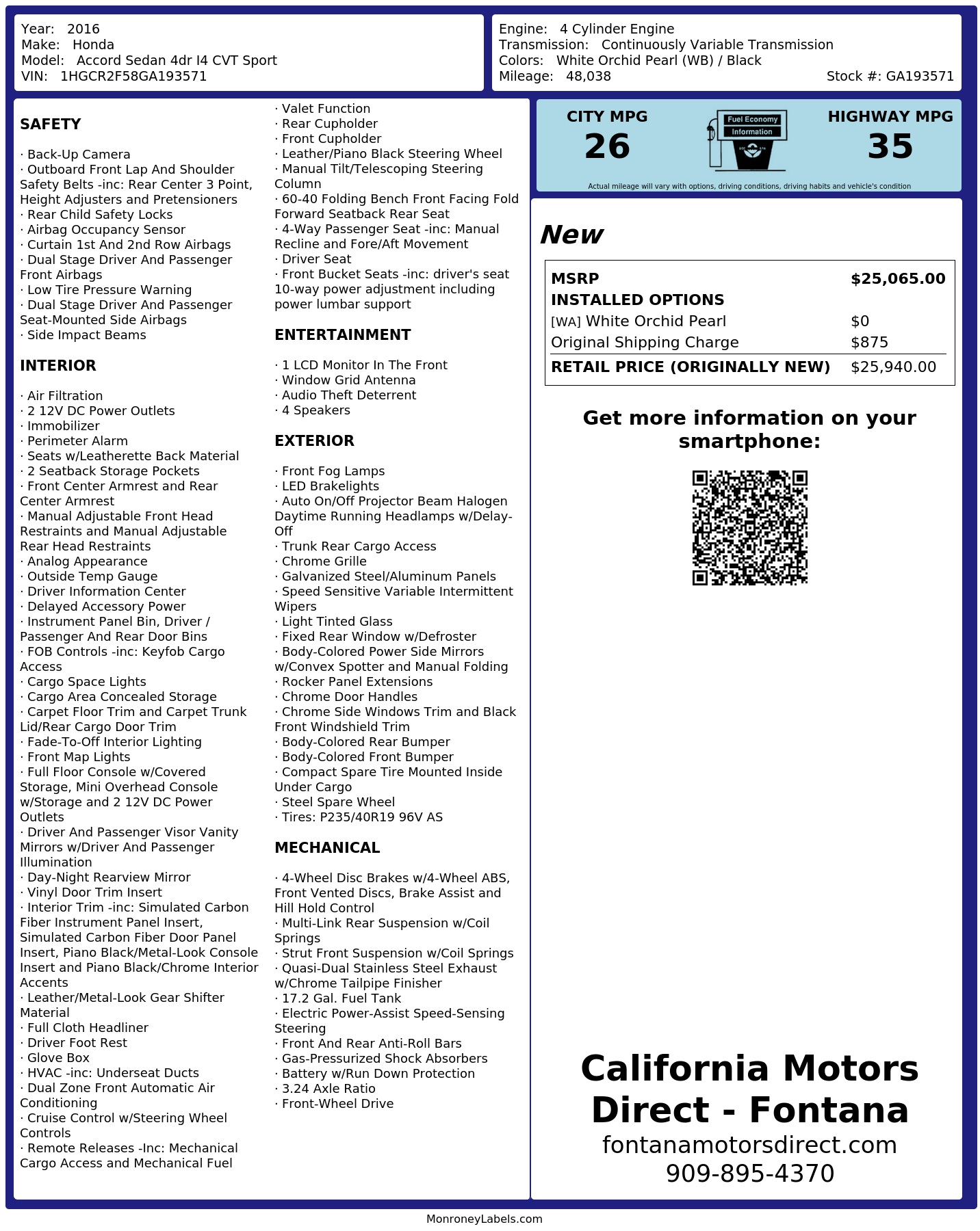 Monroney Label