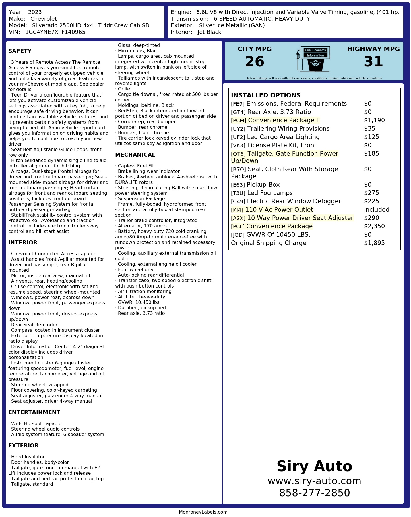 Monroney Label