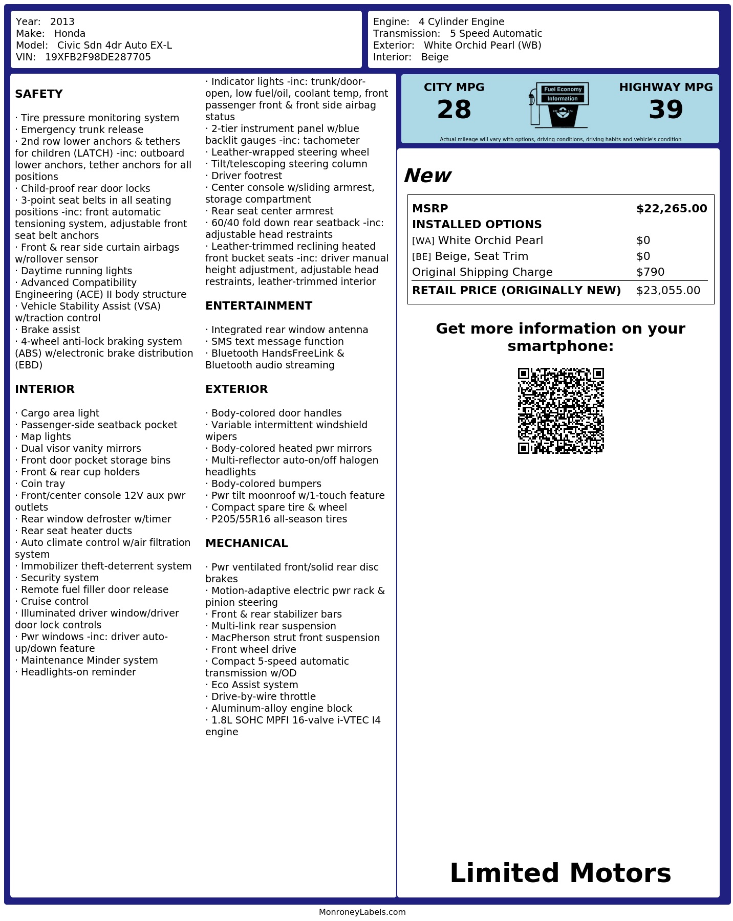 Monroney Label