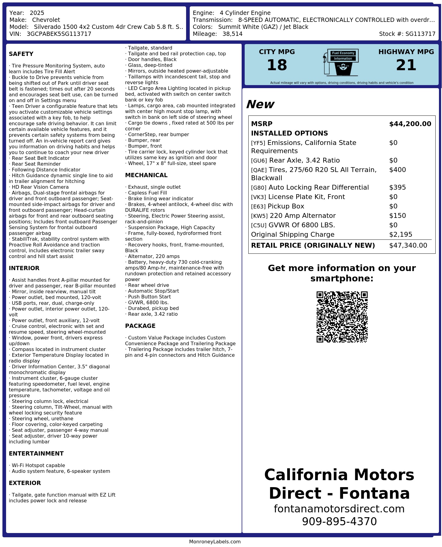 Monroney Label