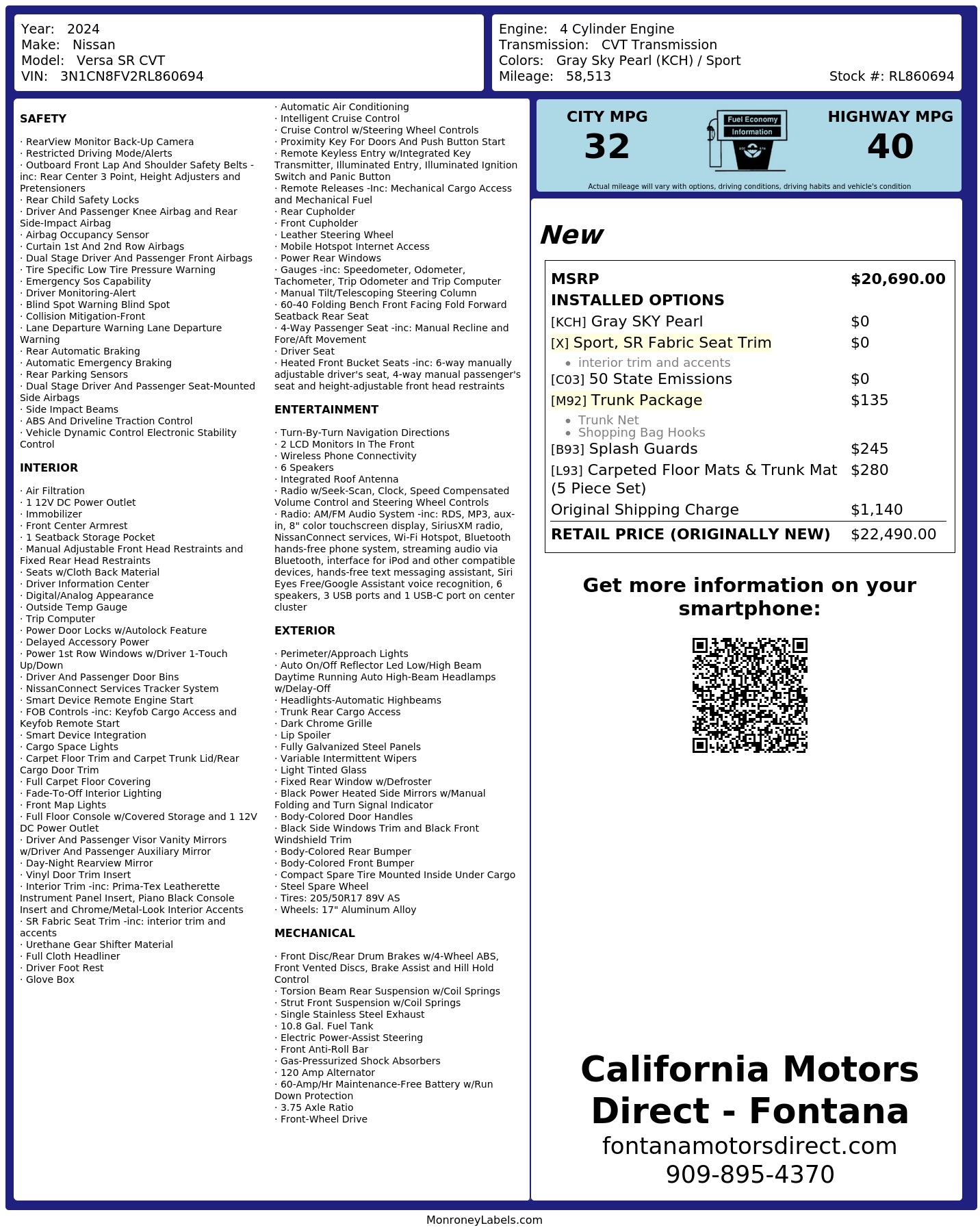 Monroney Label
