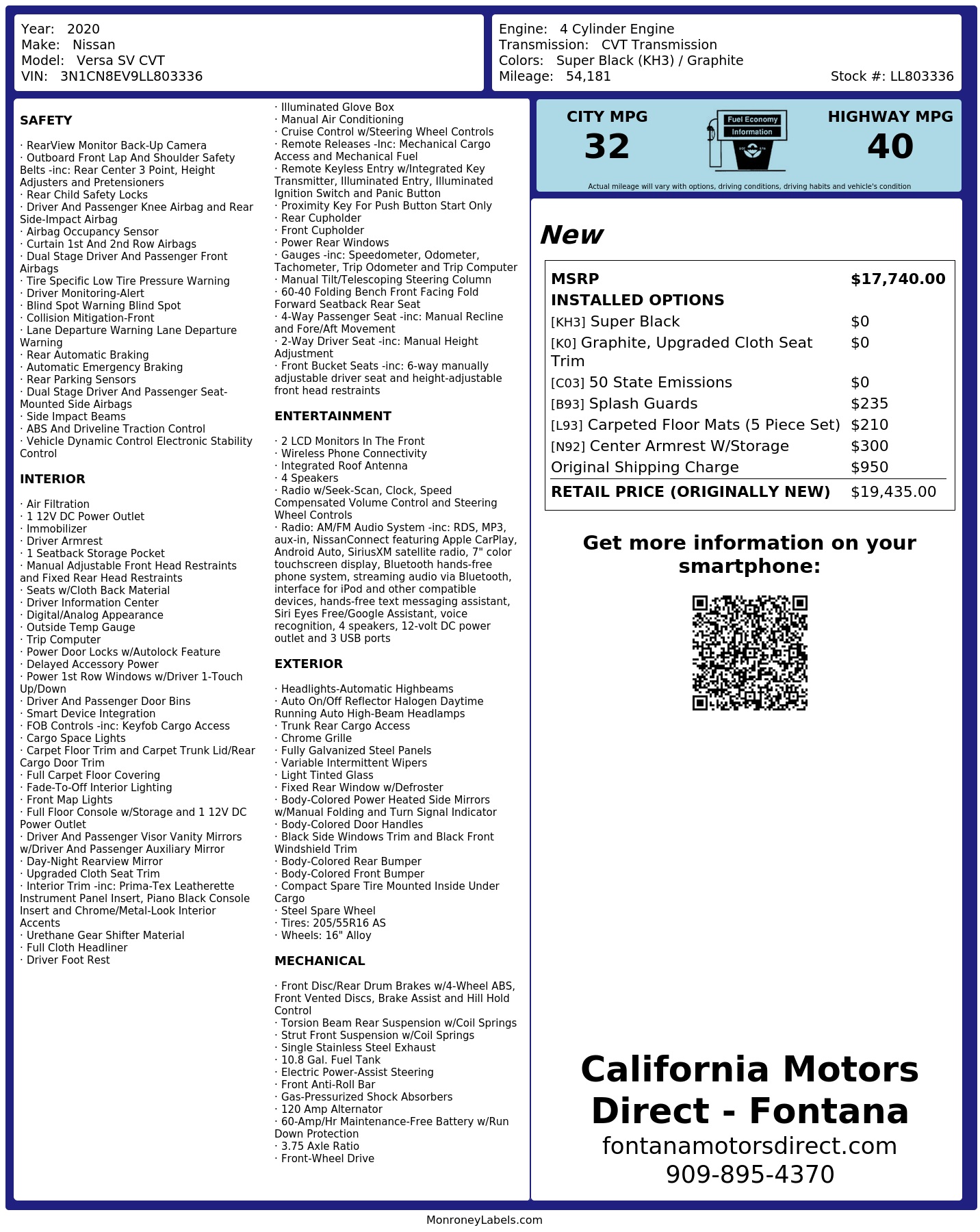 Monroney Label