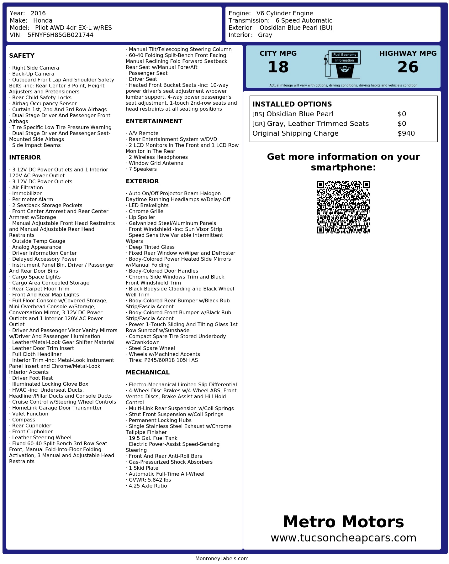 Monroney Label
