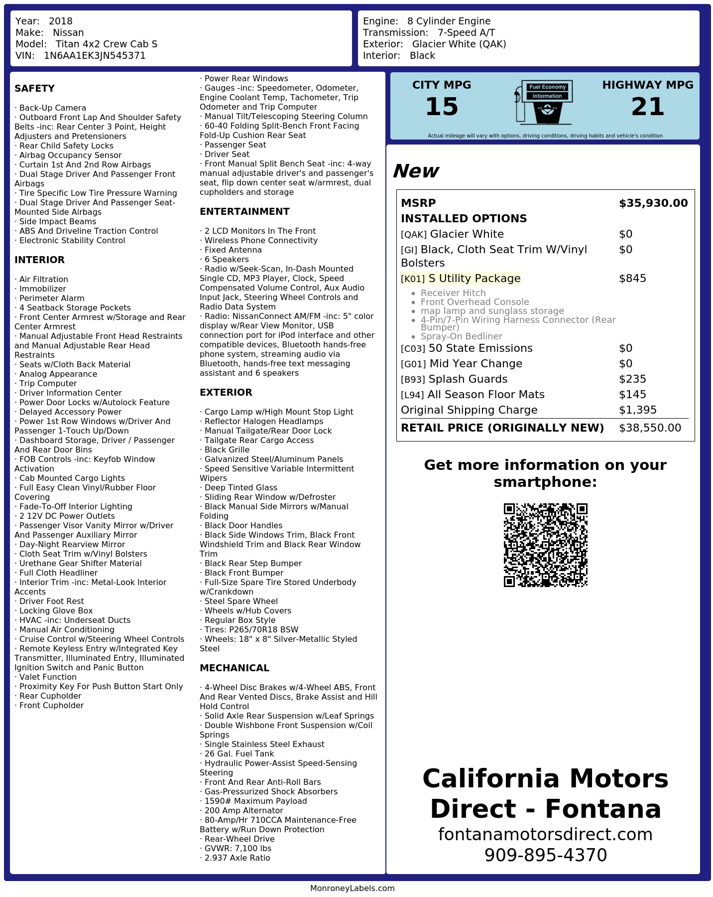 Monroney Label