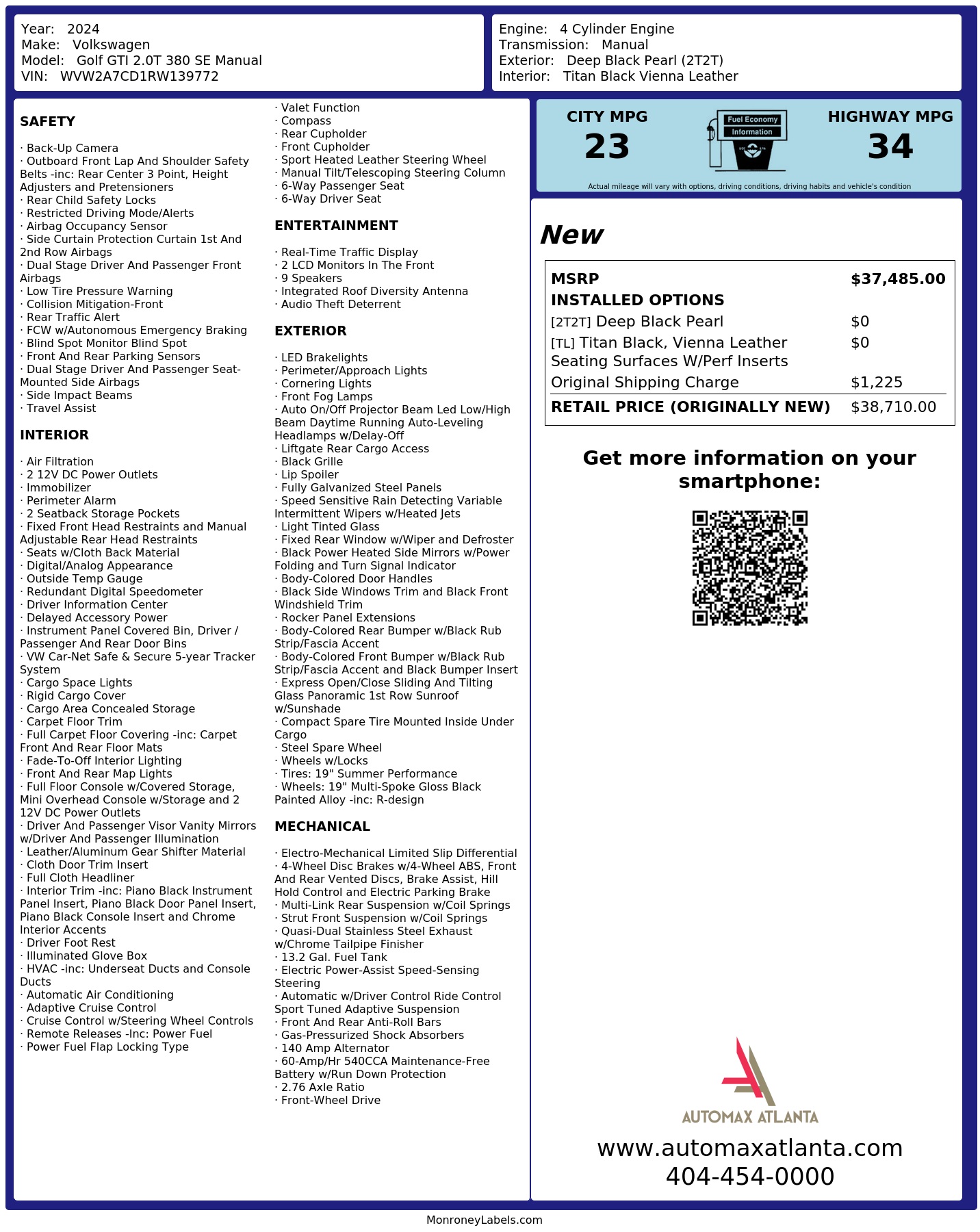 Monroney Label