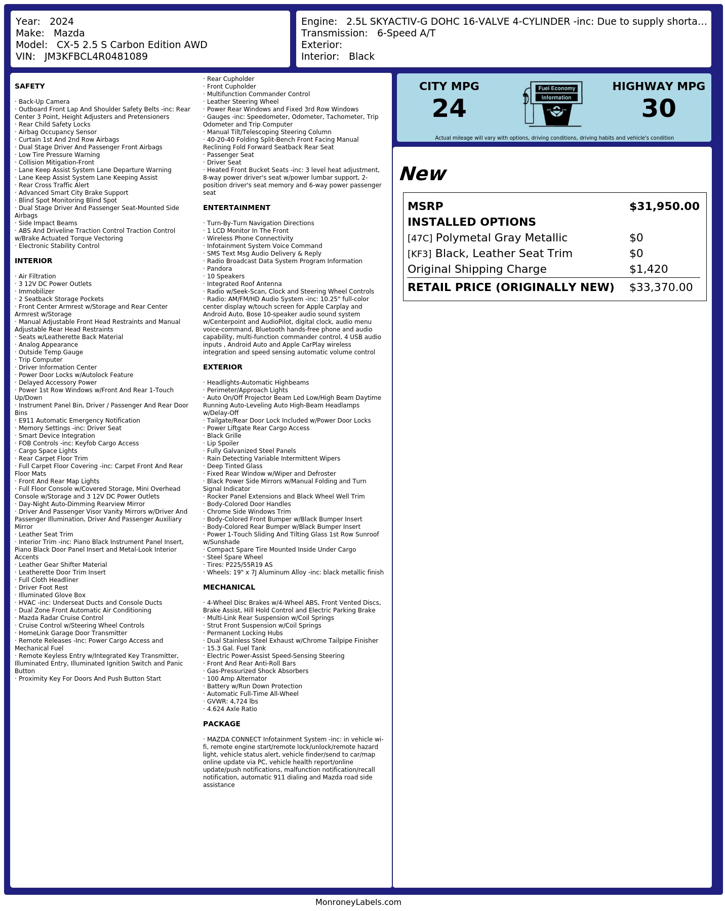 Monroney Label