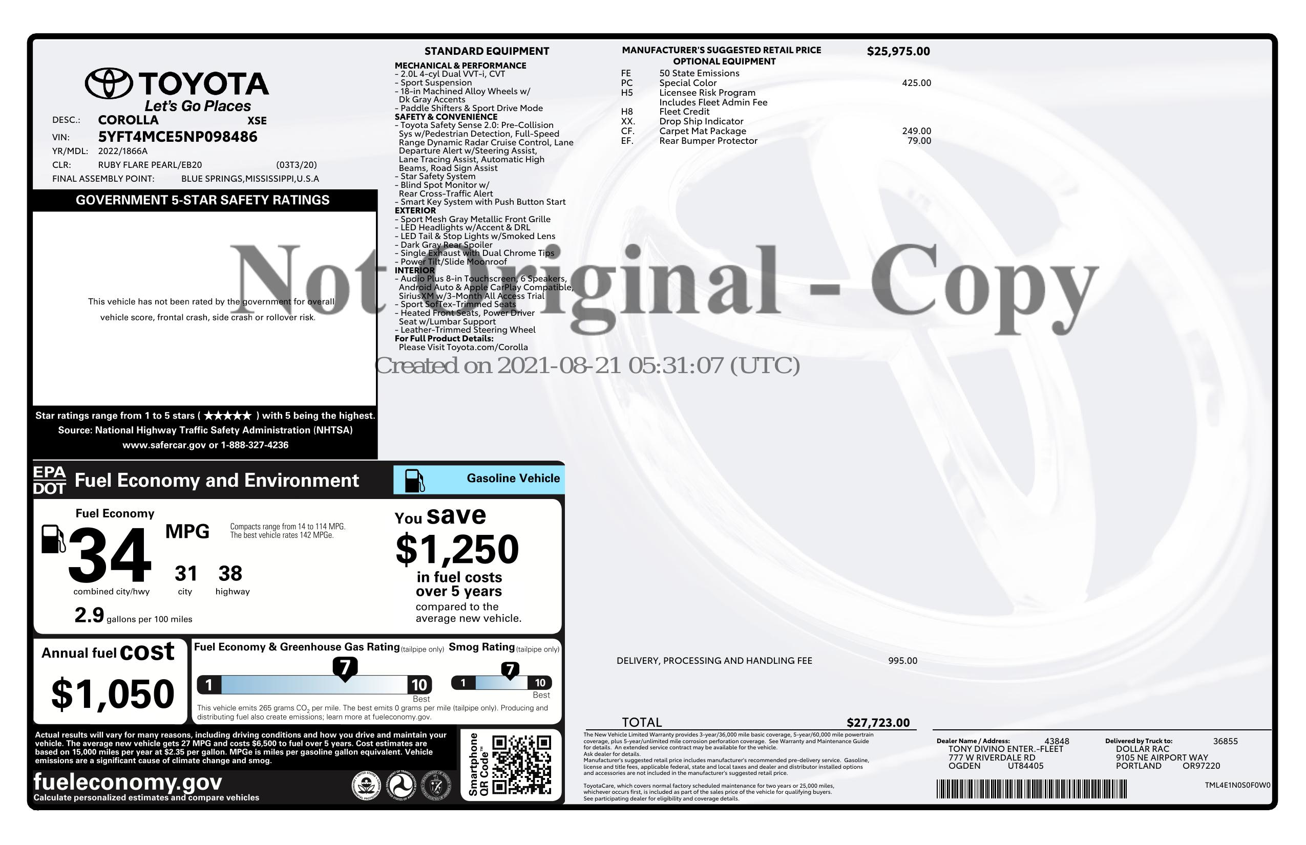Monroney Label