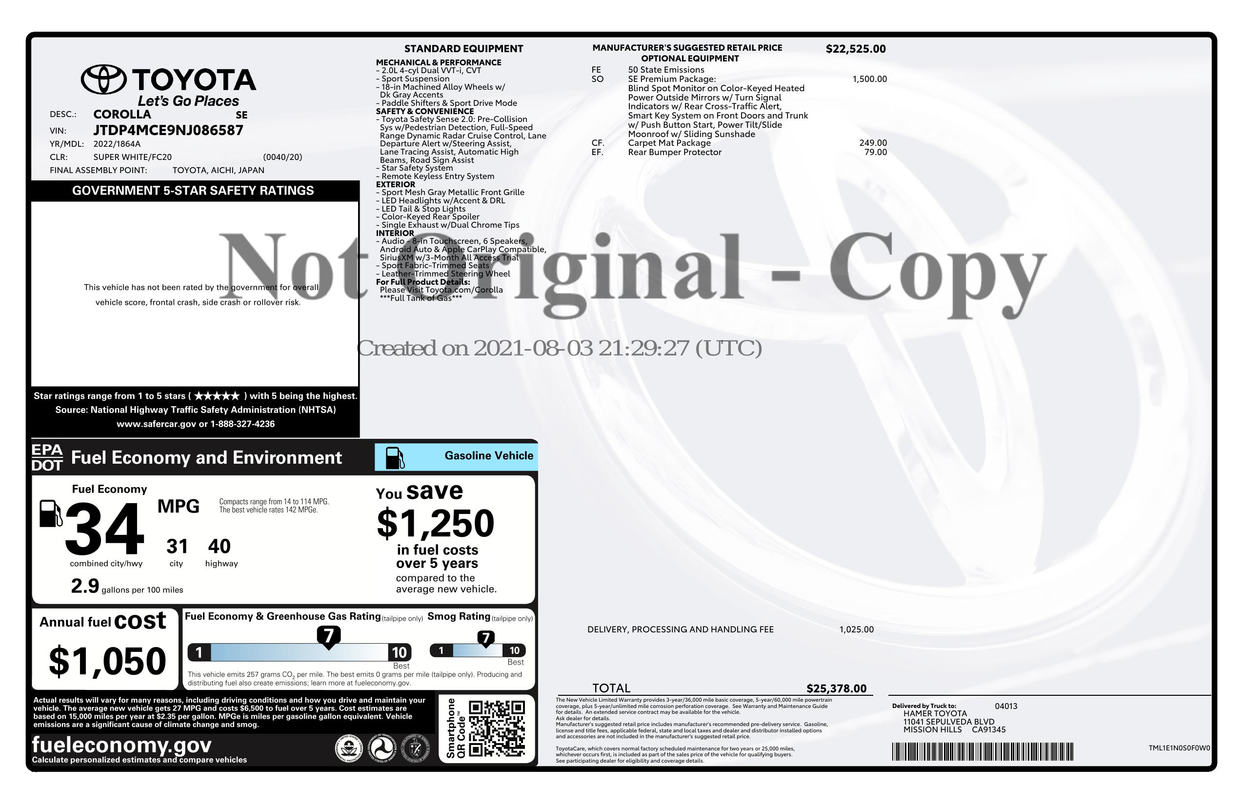 Monroney Label