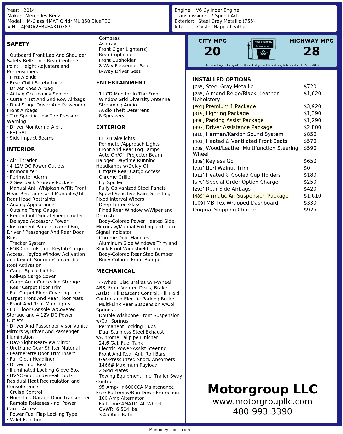 Monroney Label