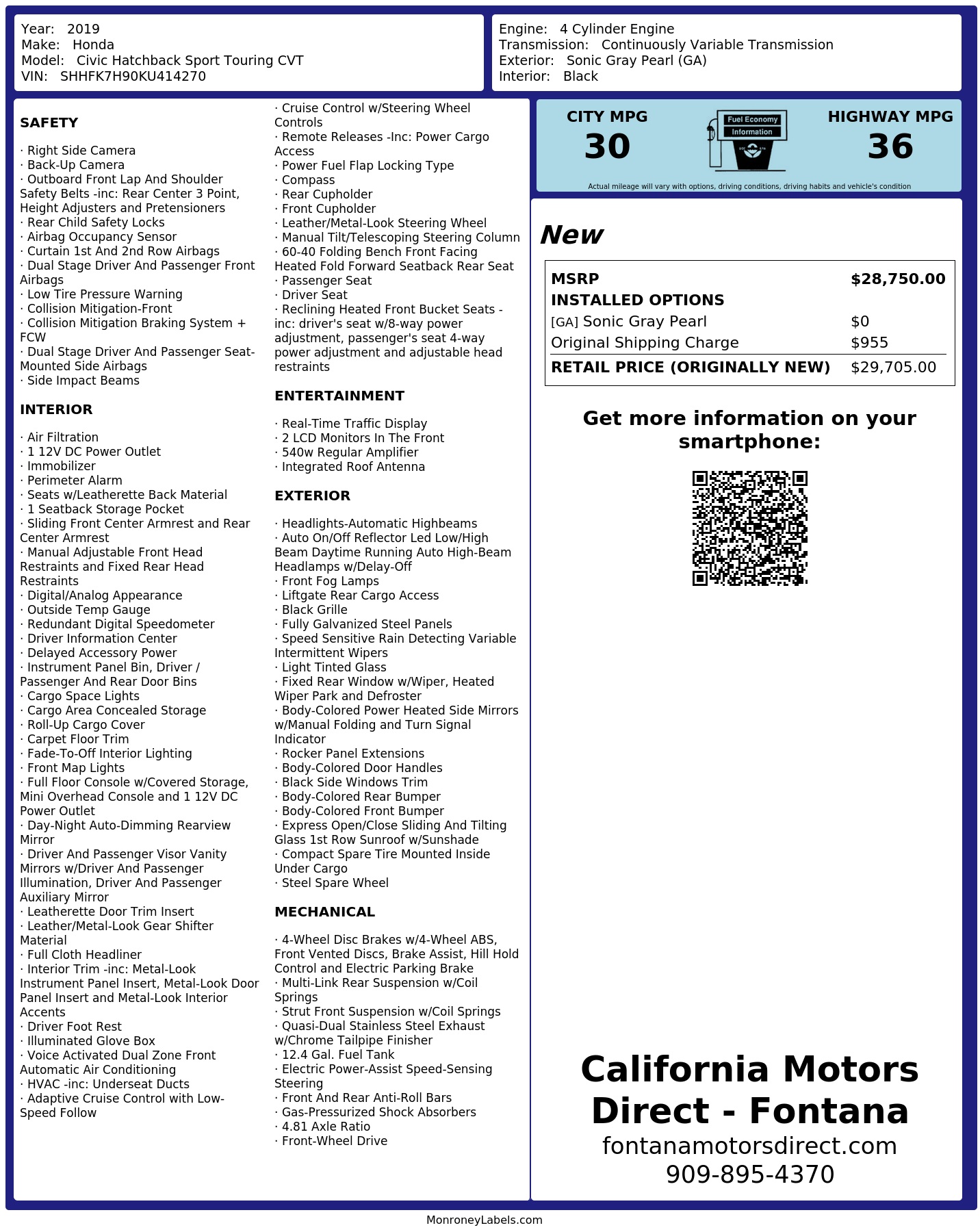 Monroney Label