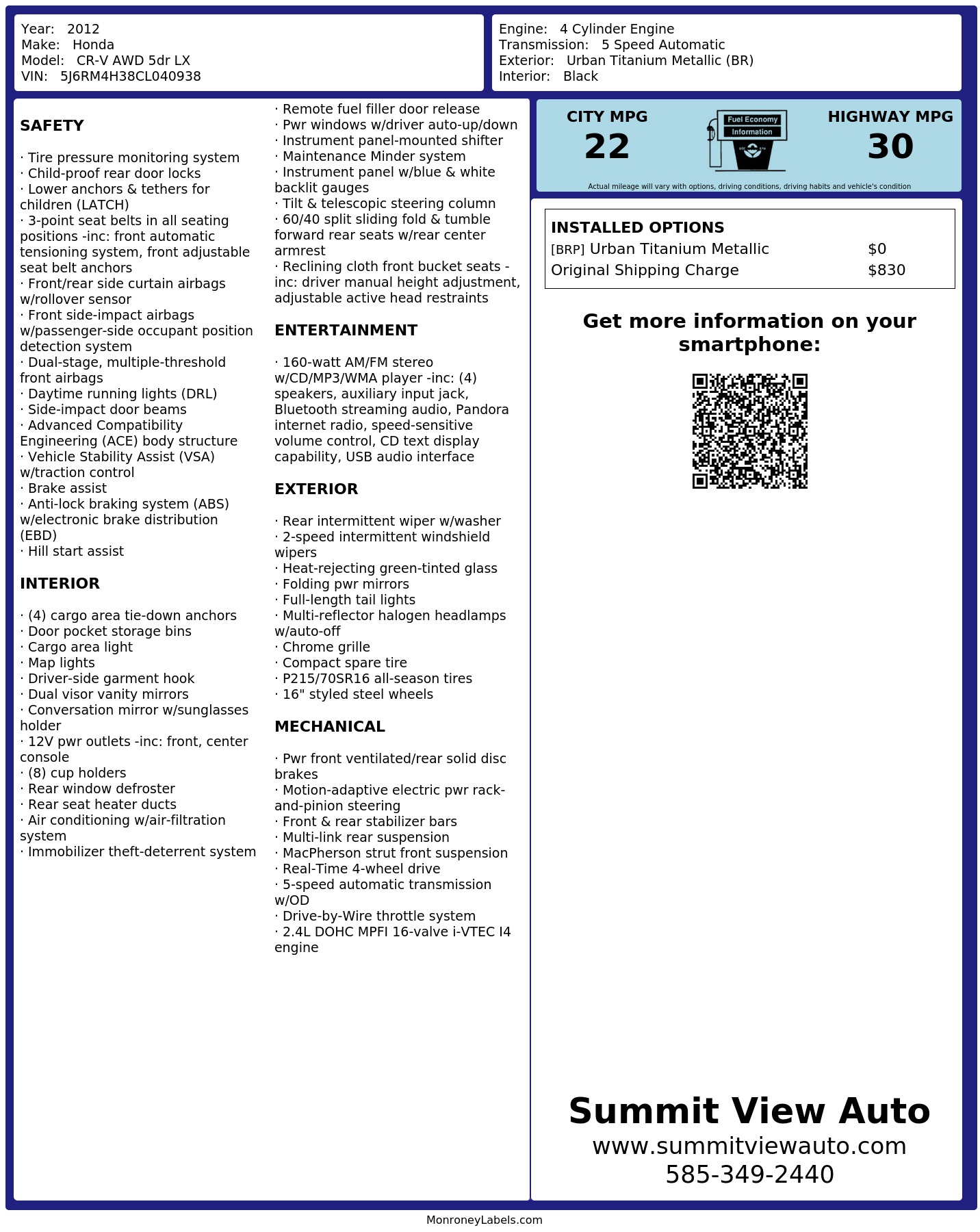 Monroney Label