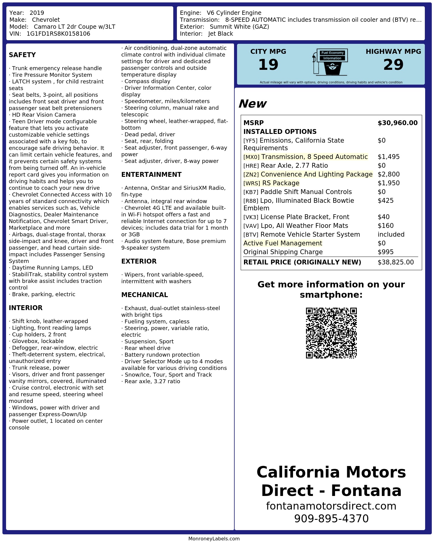 Monroney Label