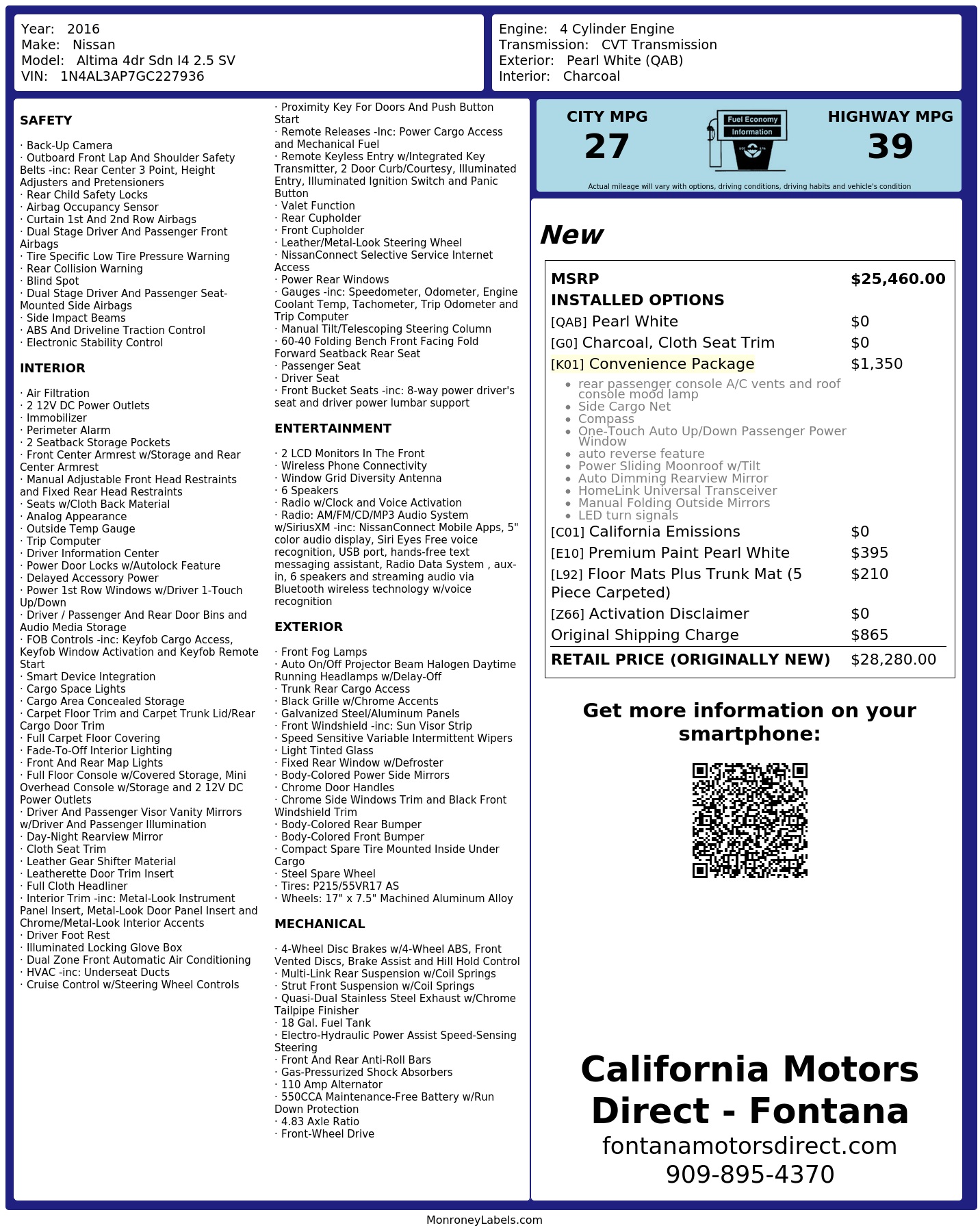 Monroney Label