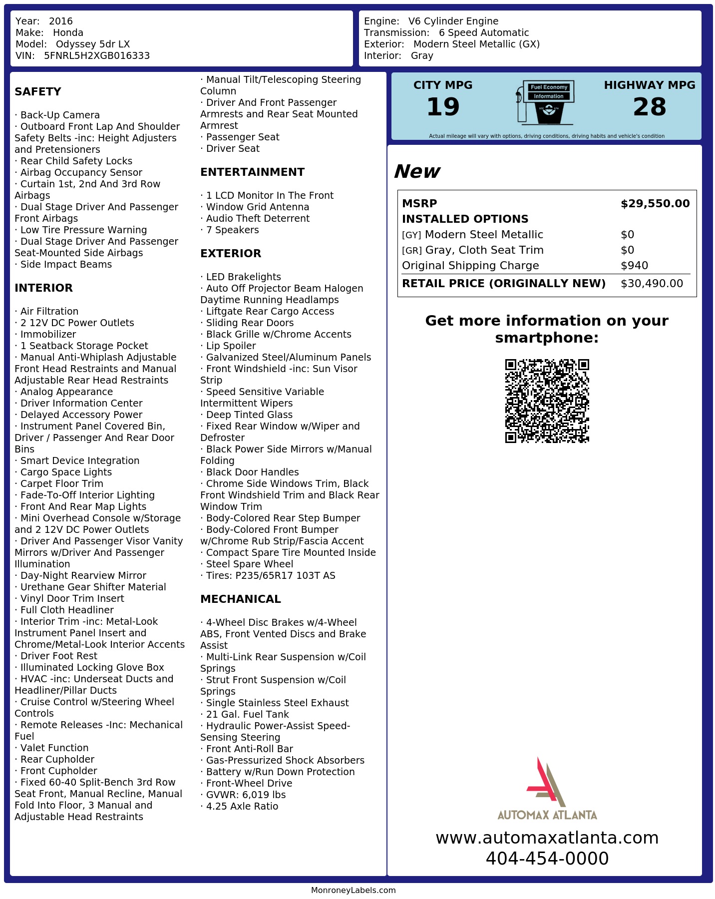 Monroney Label