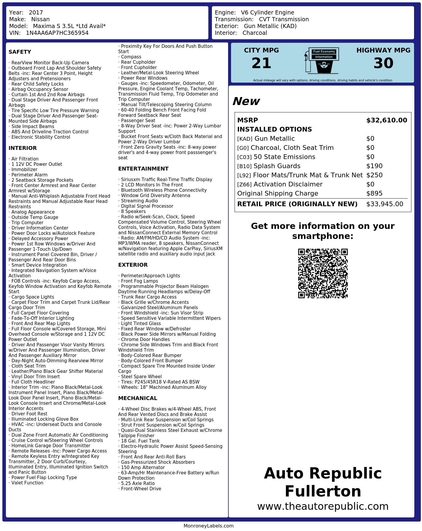Monroney Label