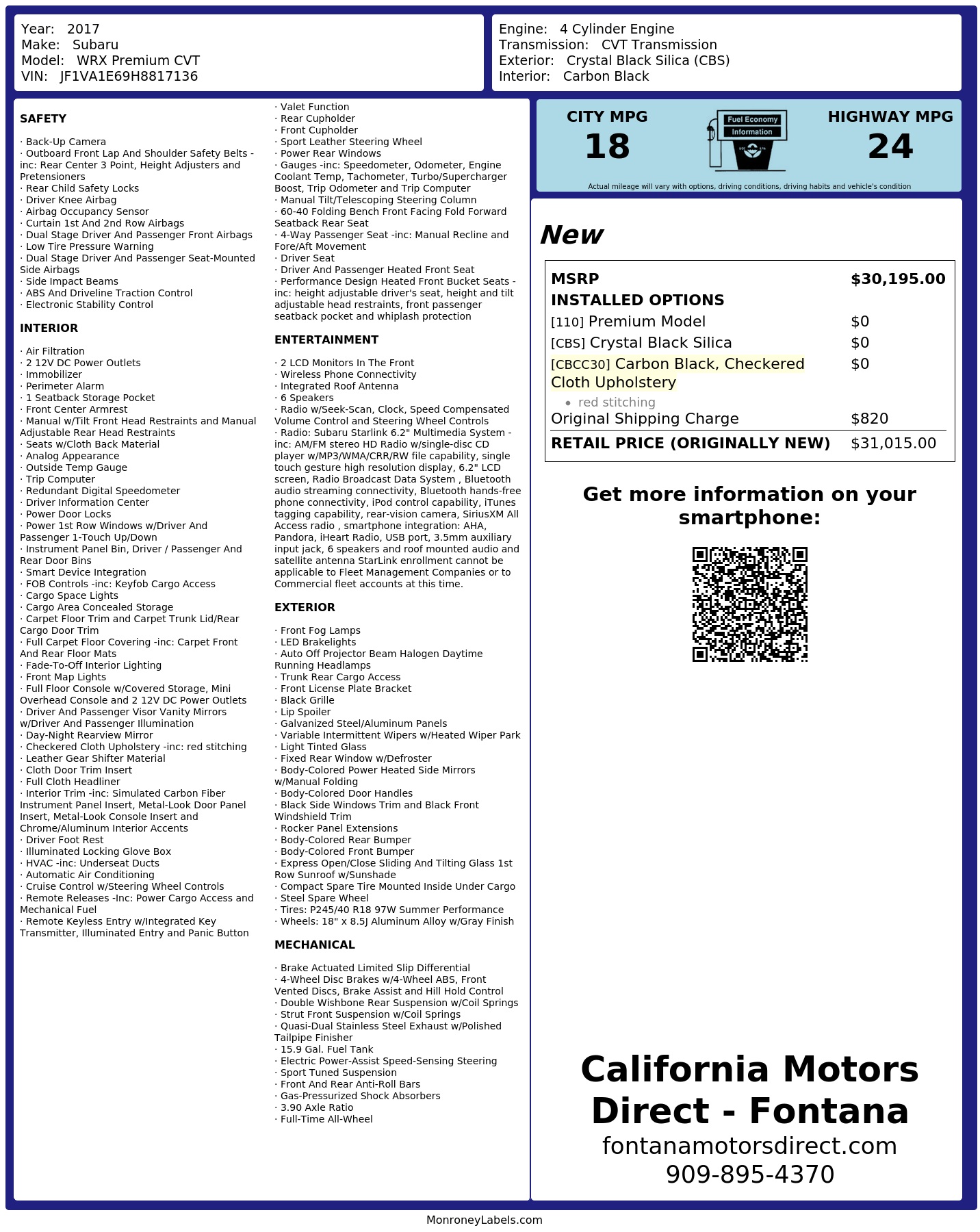 Monroney Label