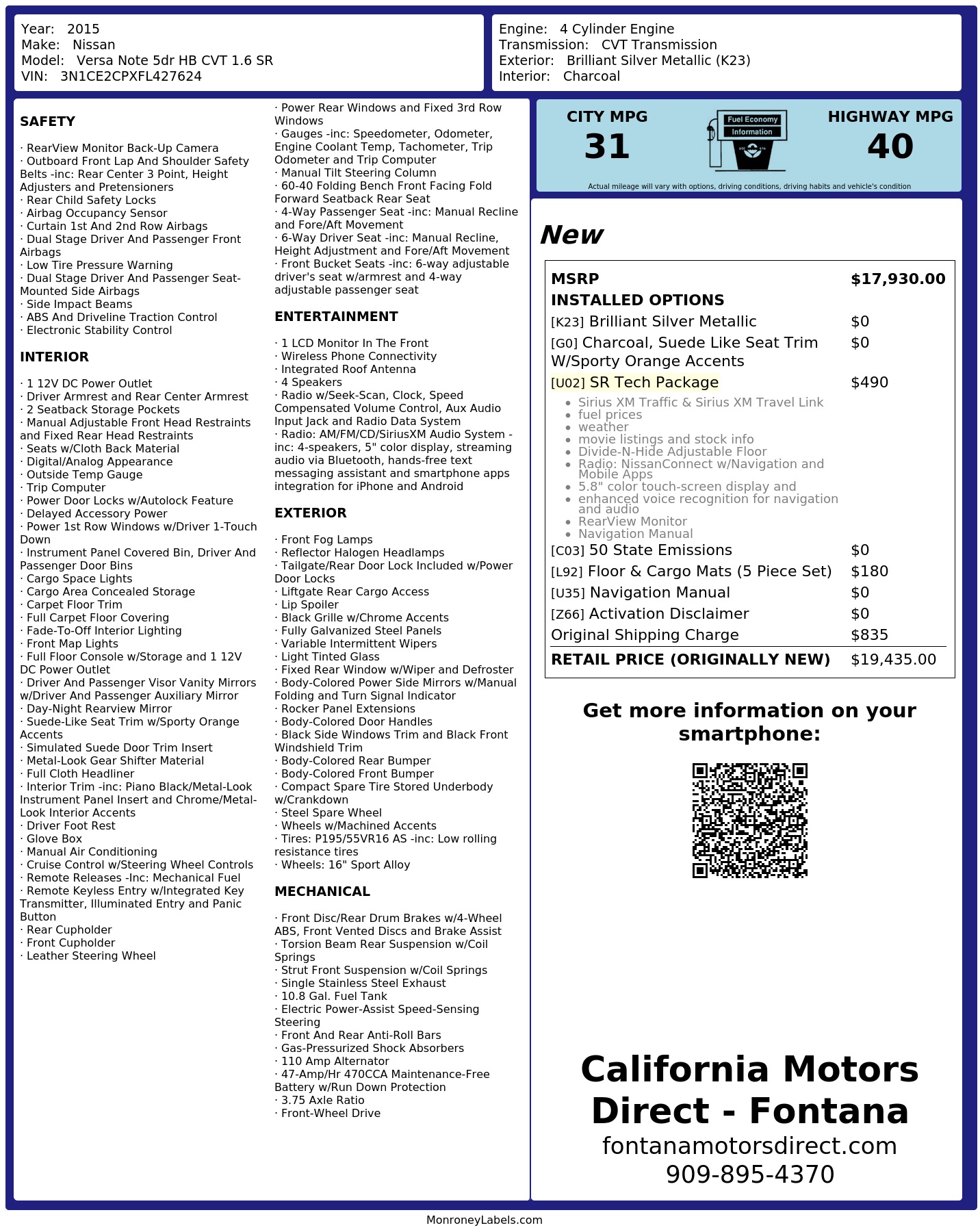 Monroney Label