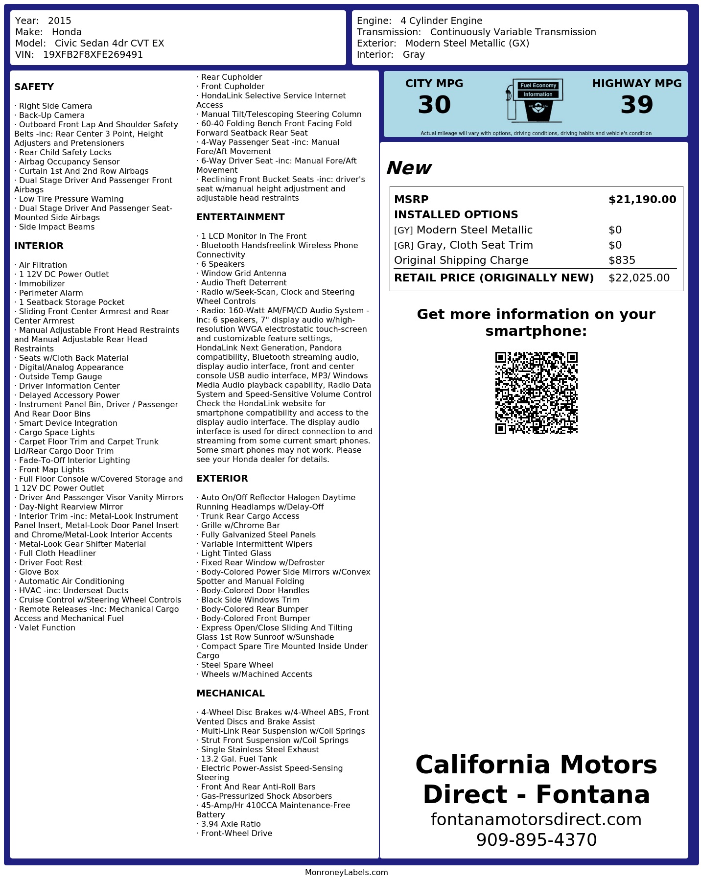 Monroney Label