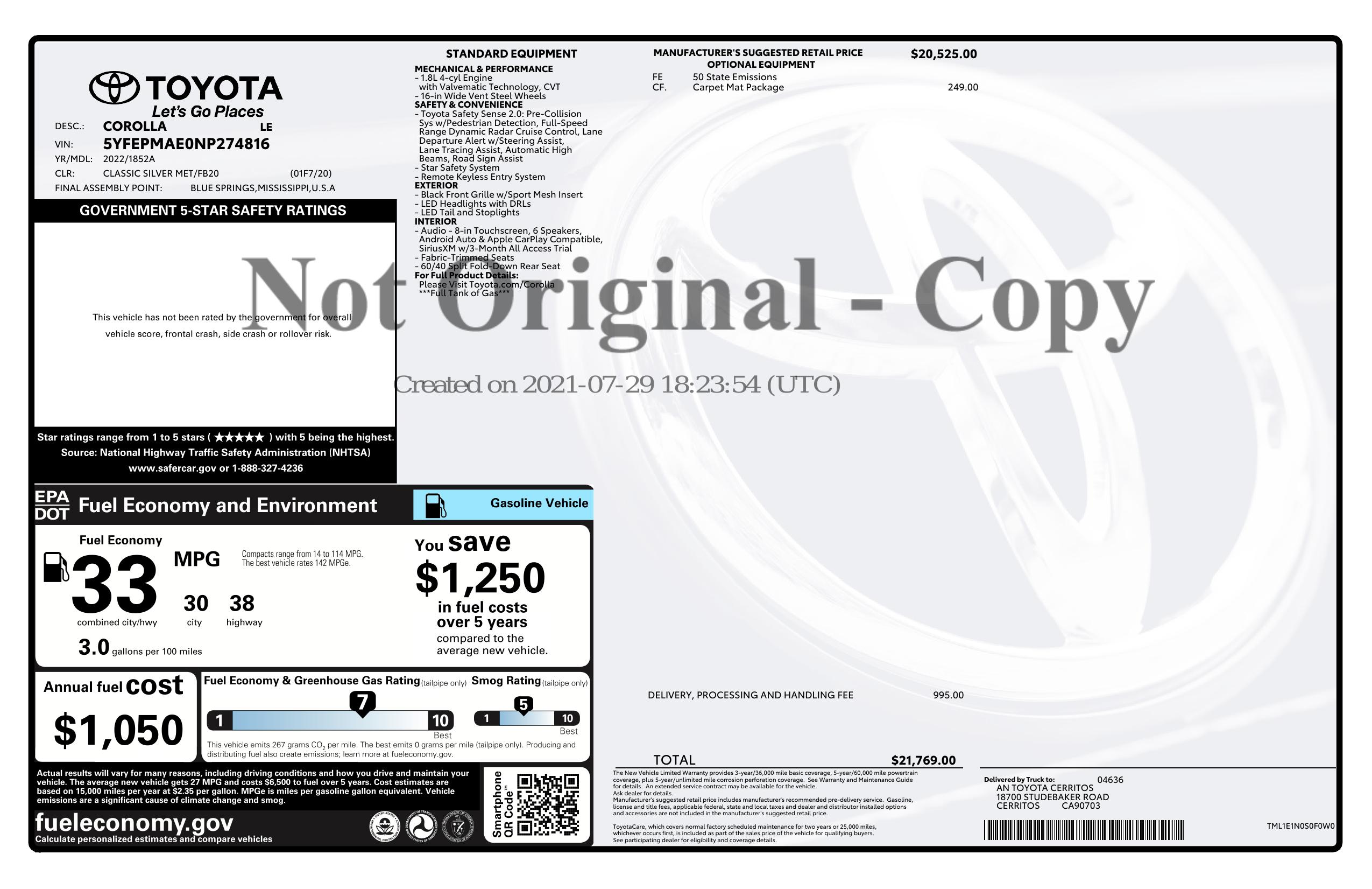 Monroney Label