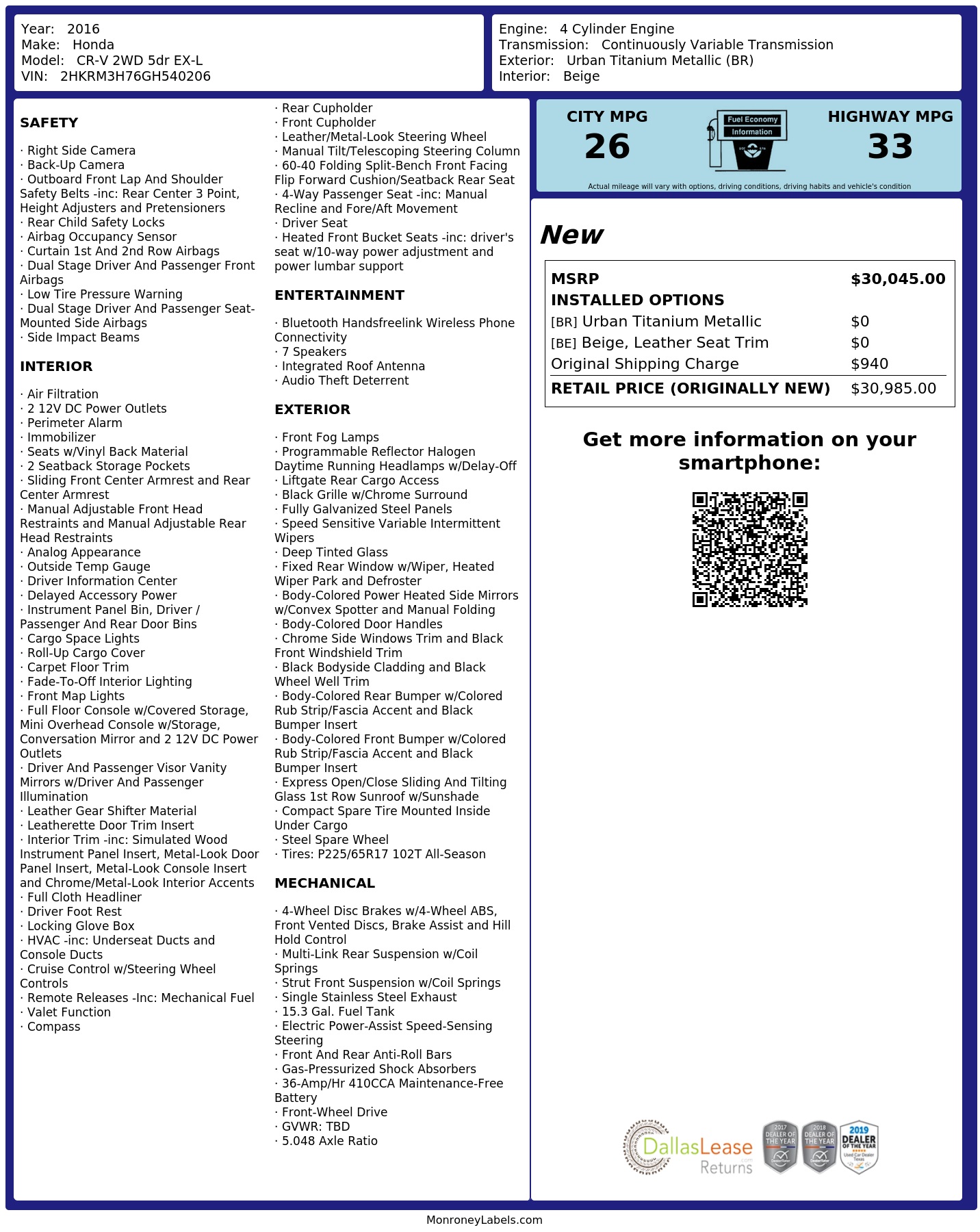 Monroney Label