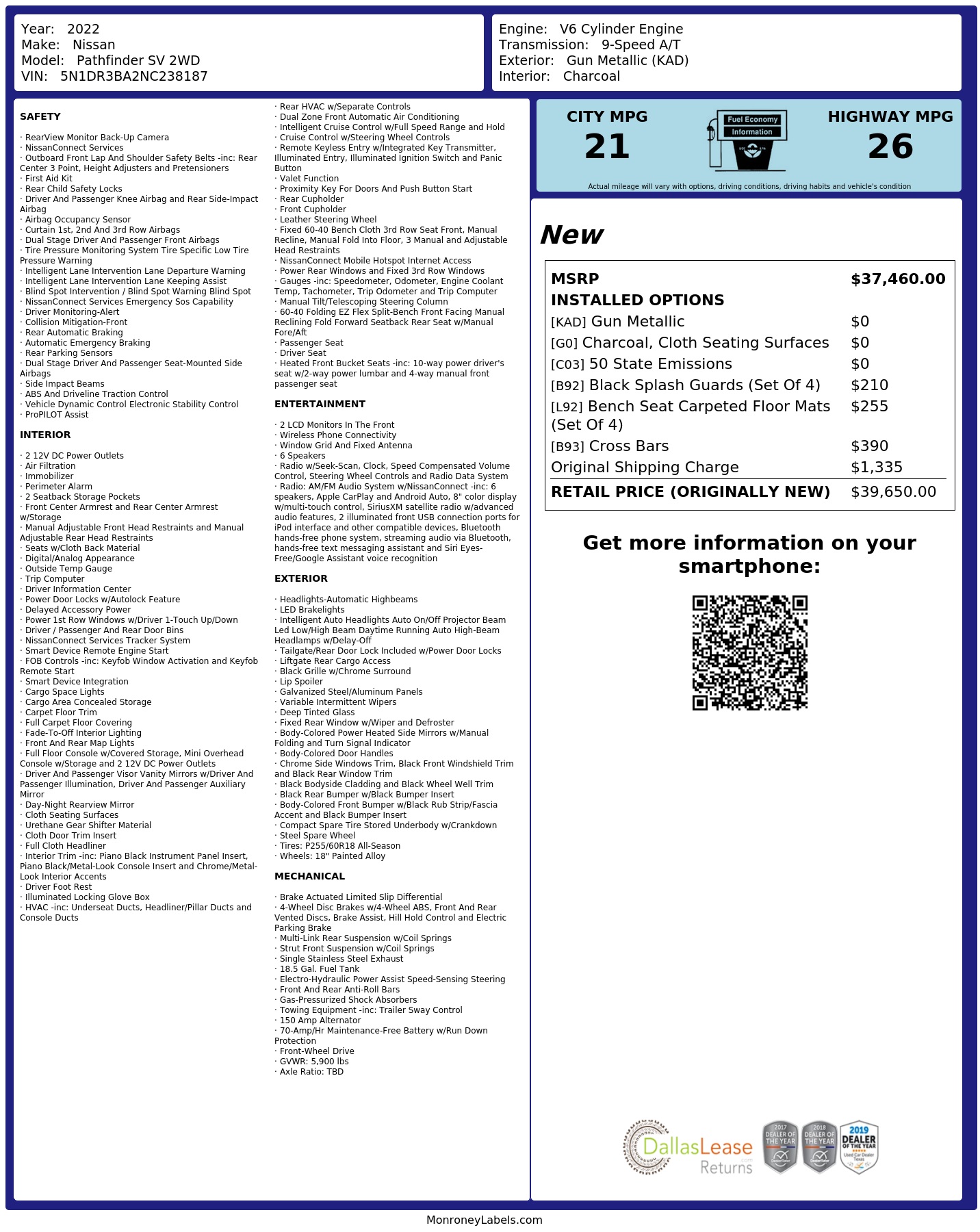 Monroney Label