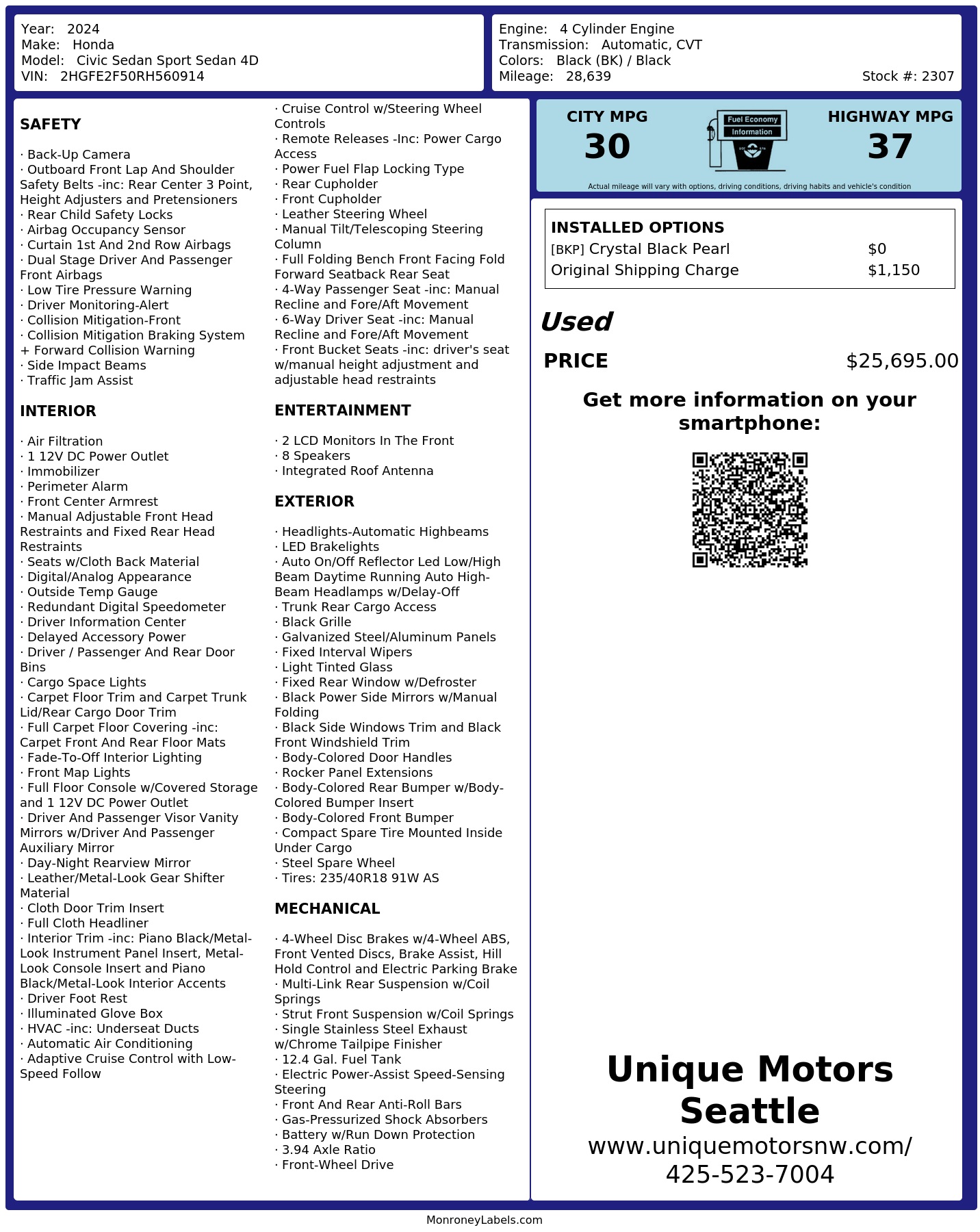 Monroney Label