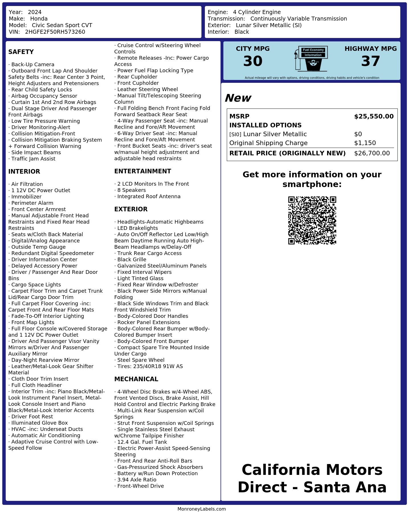 Monroney Label