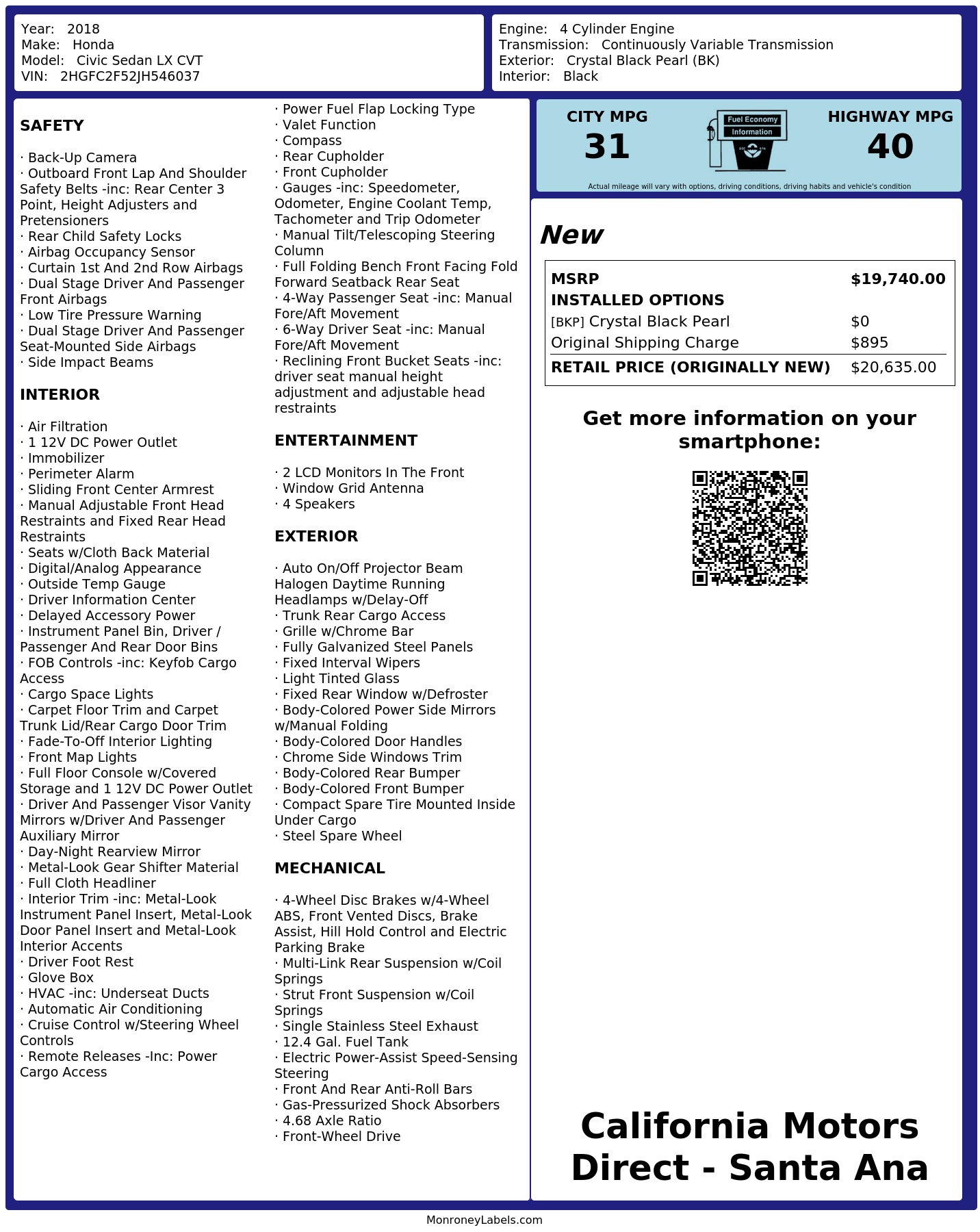 Monroney Label