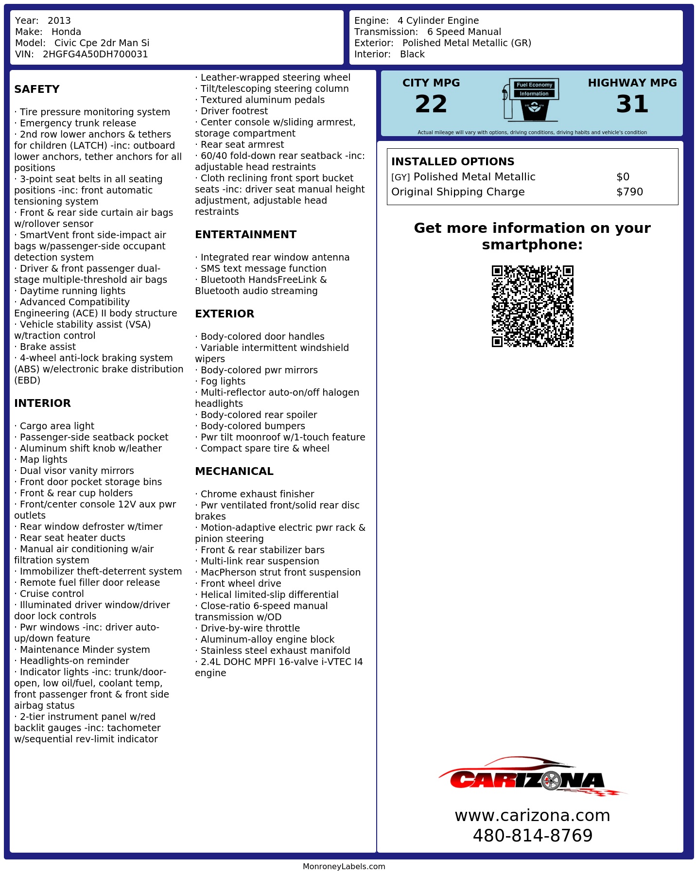 Monroney Label