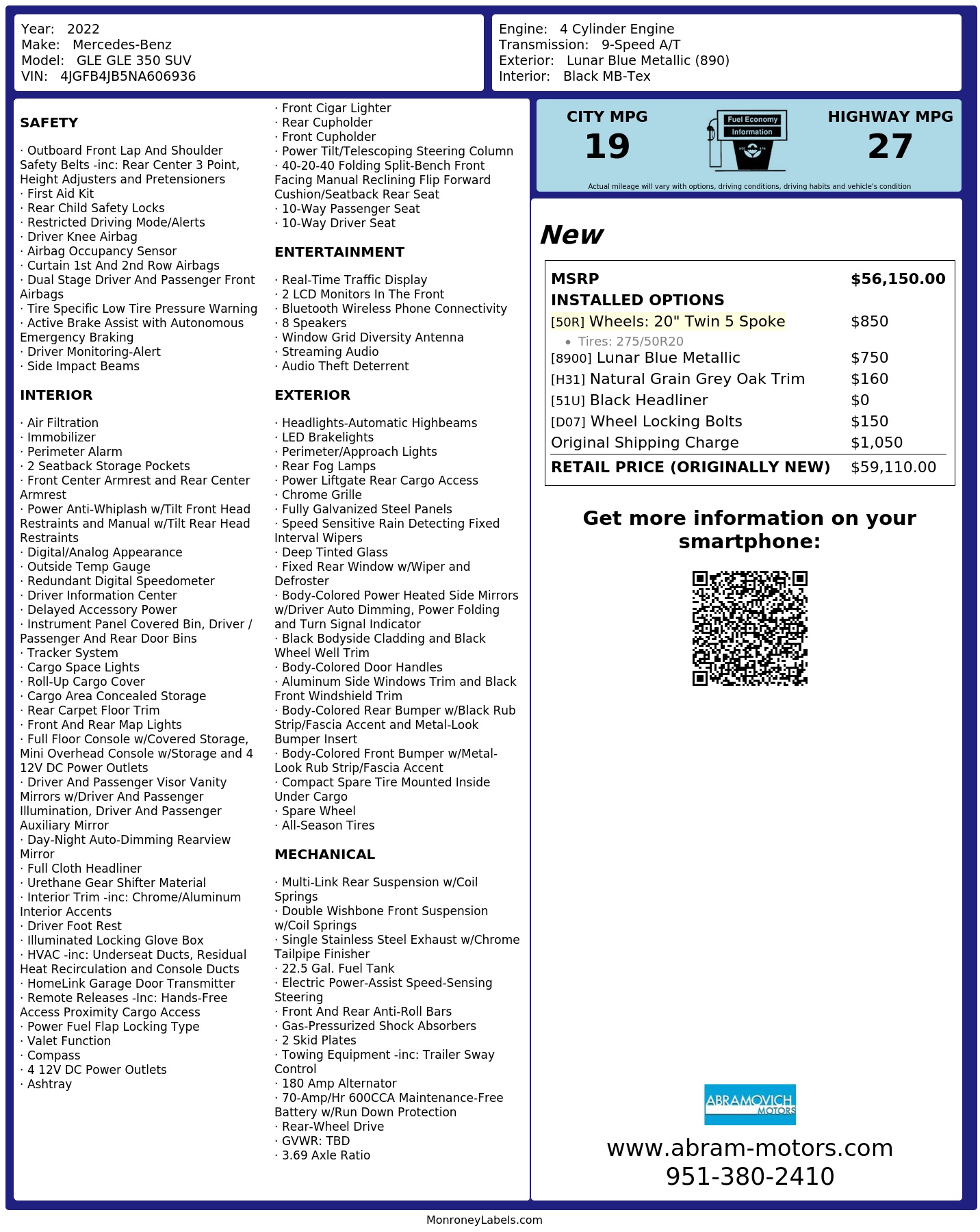 Monroney Label