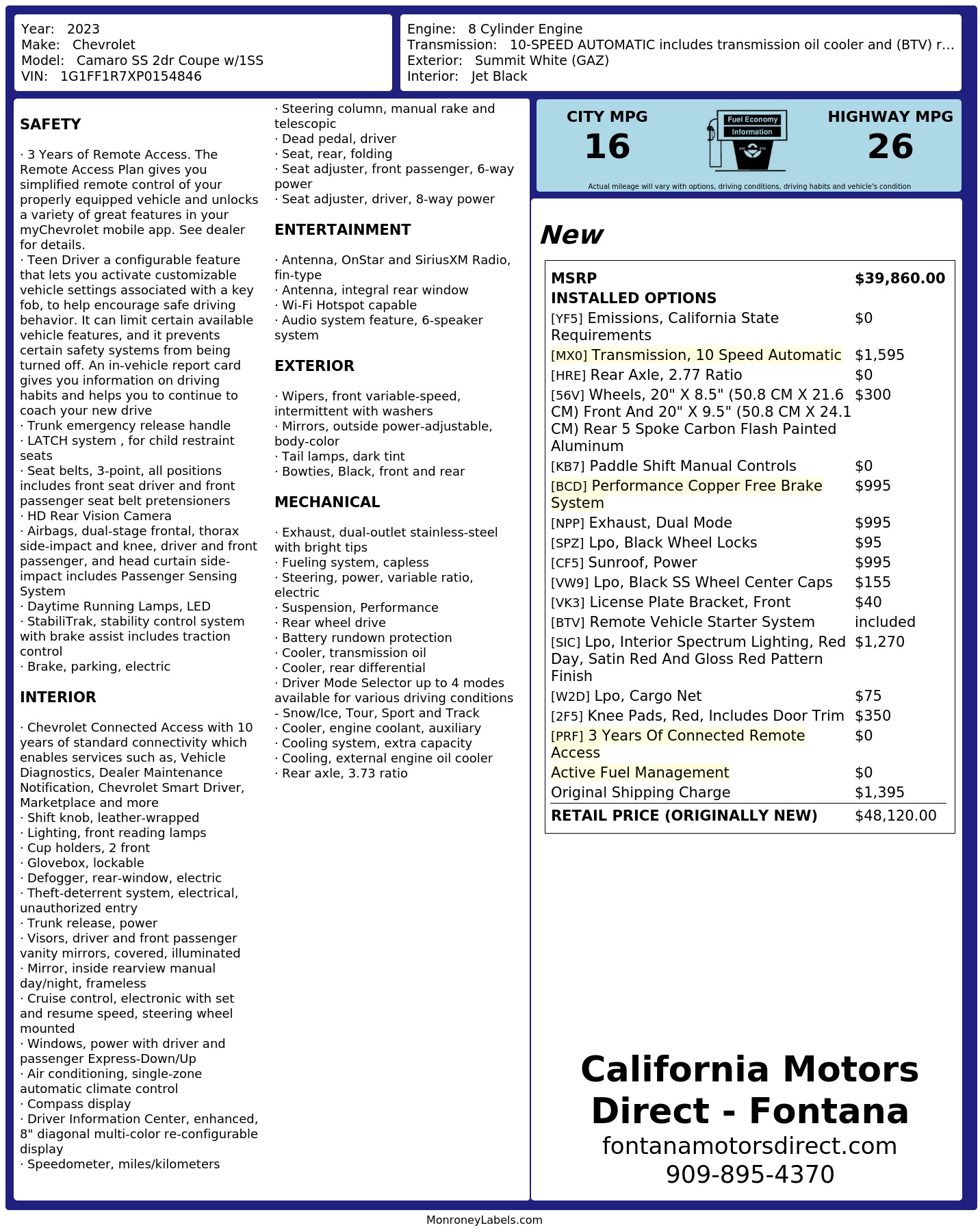 Monroney Label