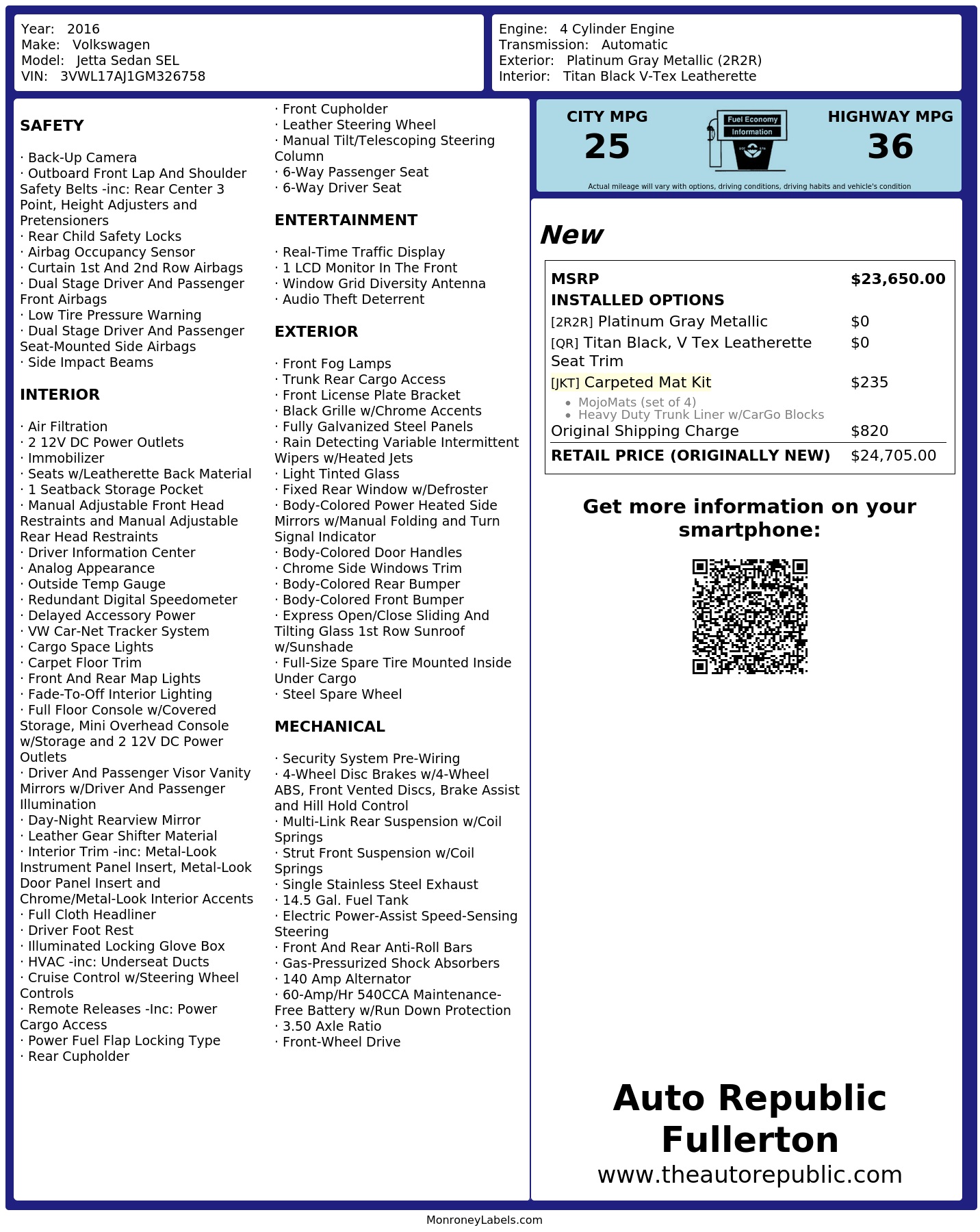 Monroney Label