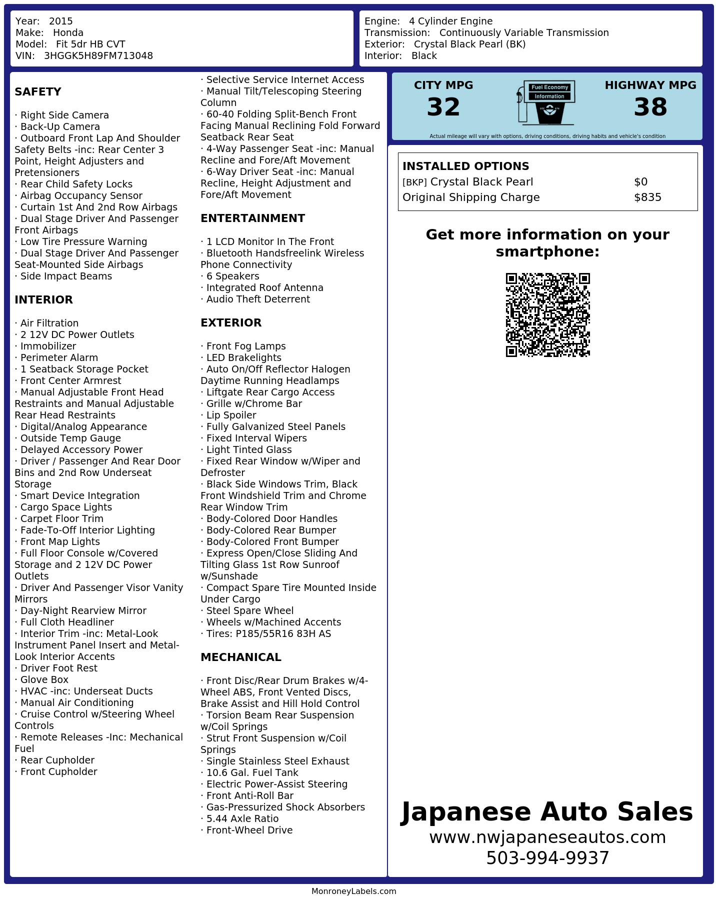 Monroney Label