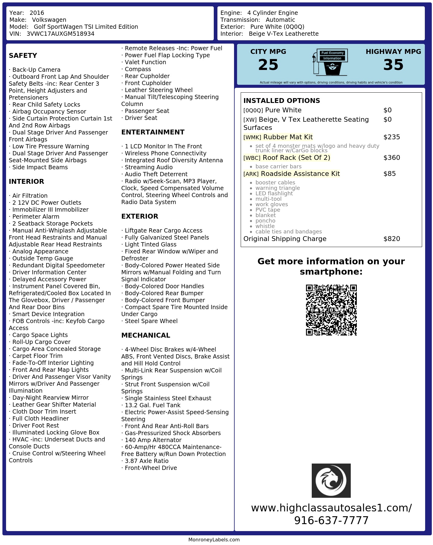 Monroney Label