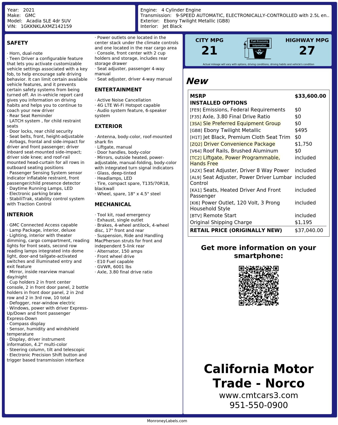 Monroney Label